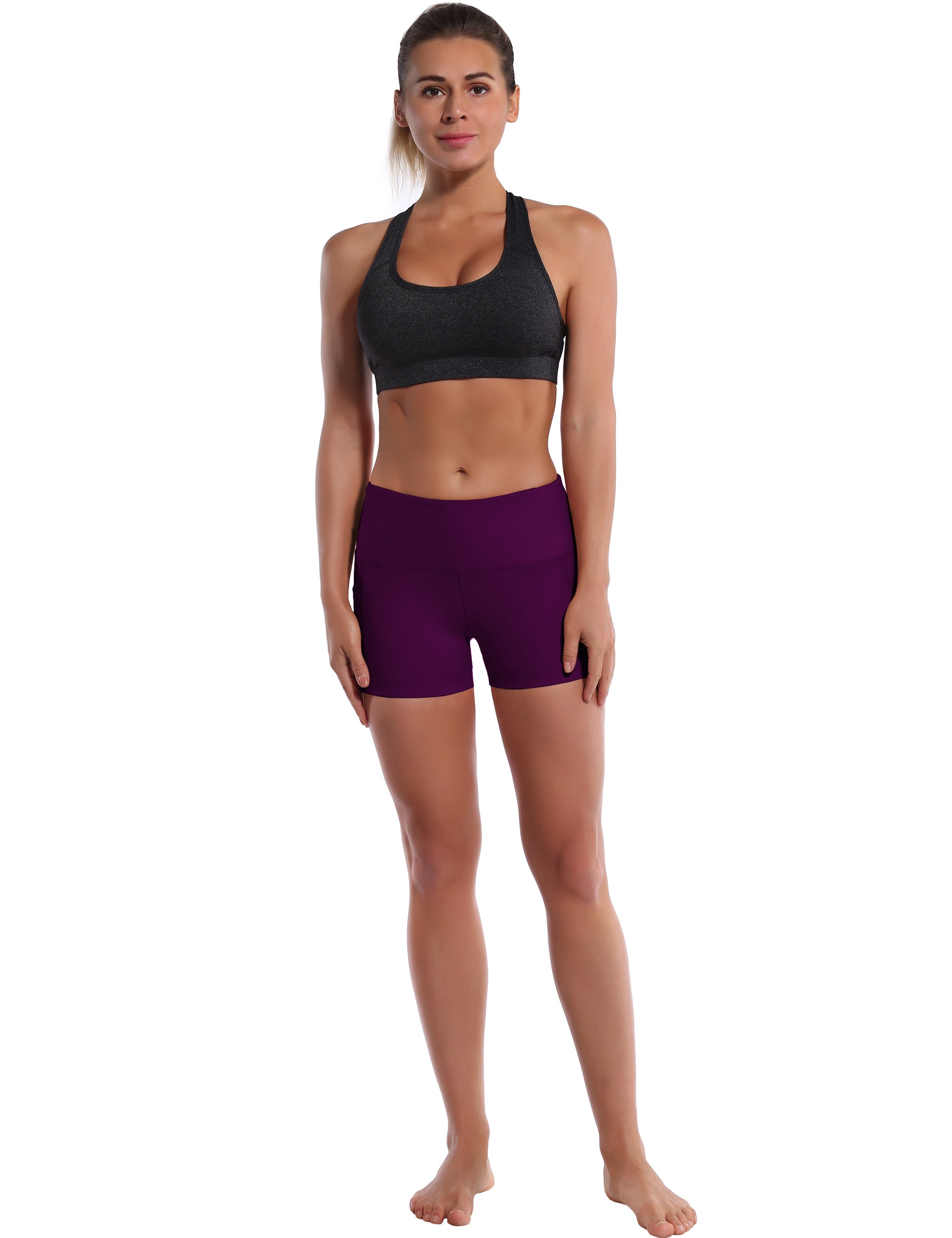 2.5" Side Pockets Gym Shorts plum Sleek, soft, smooth and totally comfortable: our newest sexy style is here. Softest-ever fabric High elasticity High density 4-way stretch Fabric doesn't attract lint easily No see-through Moisture-wicking Machine wash 78% Polyester, 22% Spandex