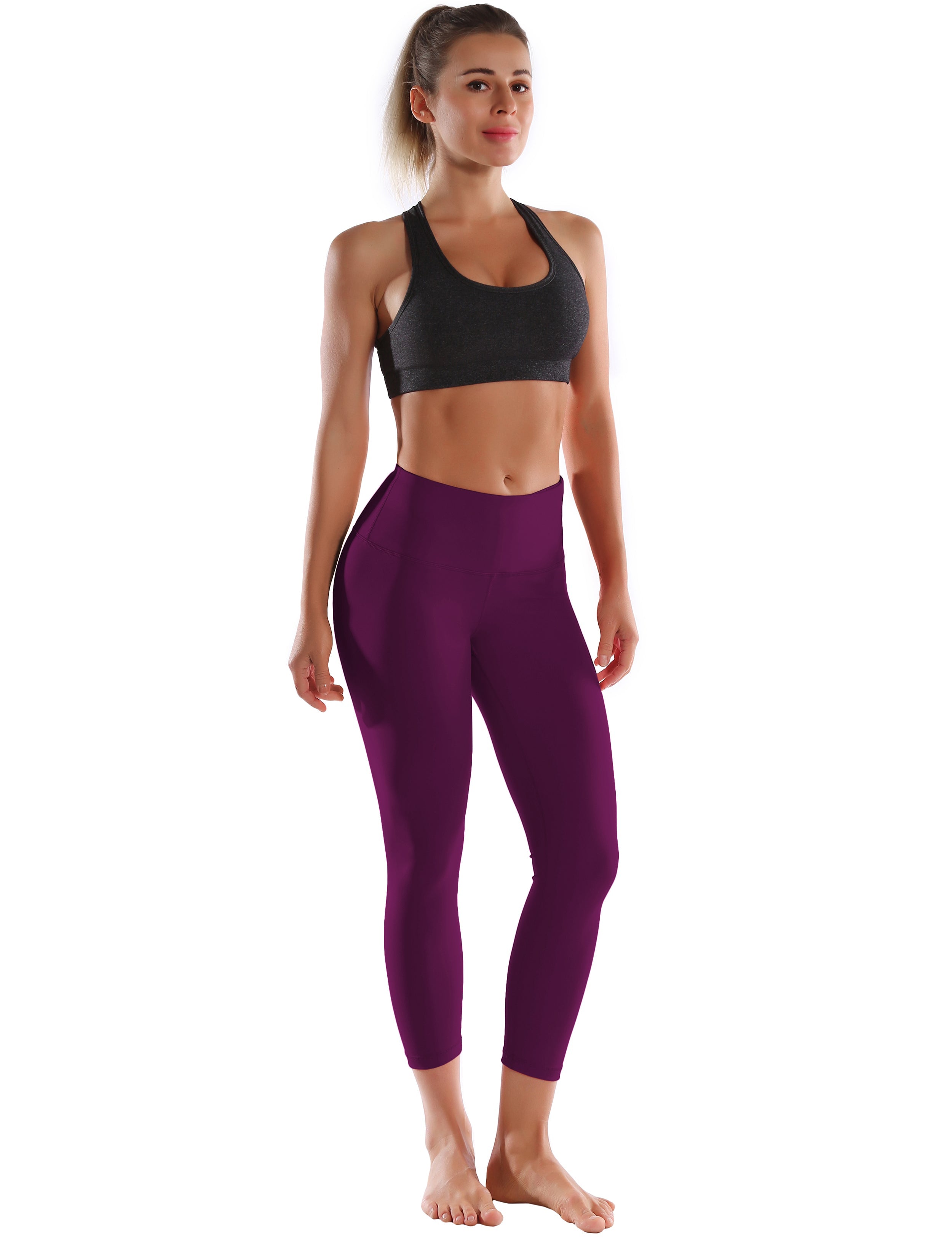 22" High Waist Crop Tight Capris plum 75%Nylon/25%Spandex Fabric doesn't attract lint easily 4-way stretch No see-through Moisture-wicking Tummy control Inner pocket