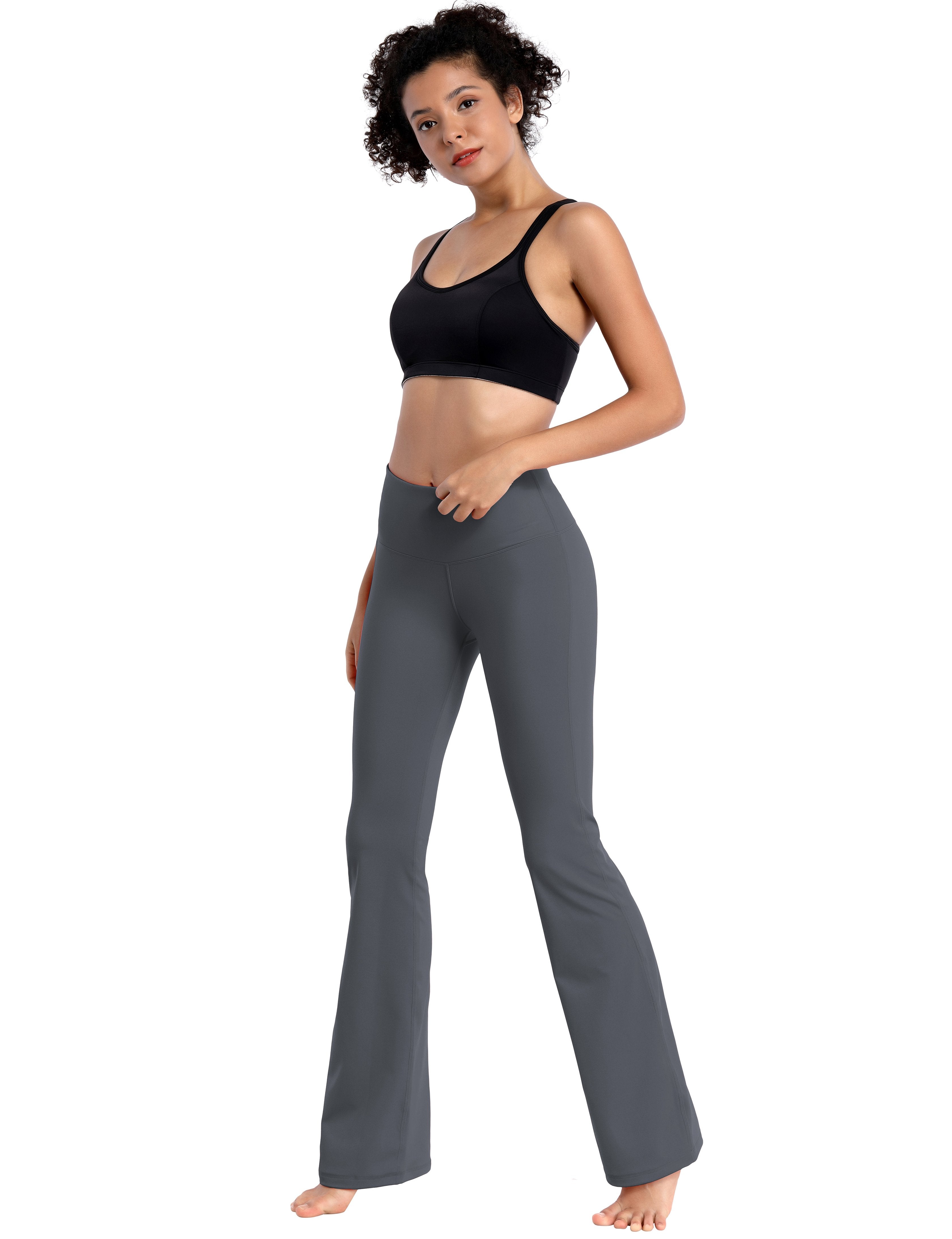 High Waist Bootcut Leggings Shadowcharcoal 75%Nylon/25%Spandex Fabric doesn't attract lint easily 4-way stretch No see-through Moisture-wicking Tummy control Inner pocket Five lengths