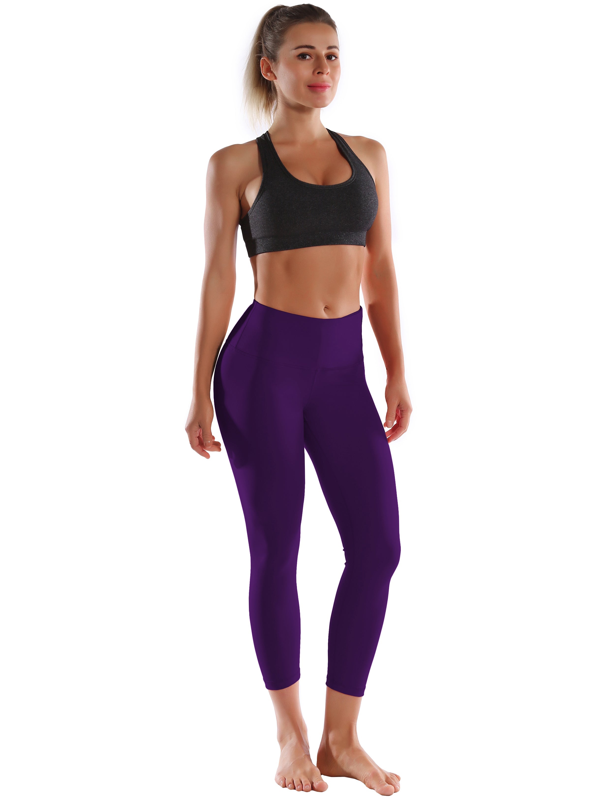 22" High Waist Crop Tight Capris eggplantpurple 75%Nylon/25%Spandex Fabric doesn't attract lint easily 4-way stretch No see-through Moisture-wicking Tummy control Inner pocket