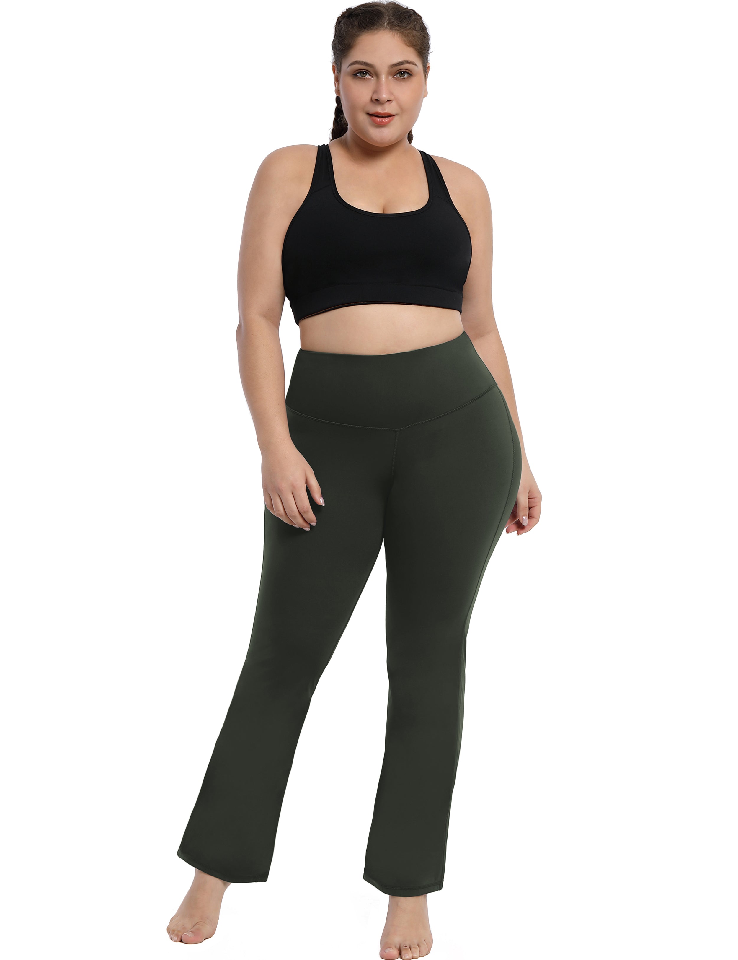 High Waist Bootcut Leggings Olivegray 75%Nylon/25%Spandex Fabric doesn't attract lint easily 4-way stretch No see-through Moisture-wicking Tummy control Inner pocket Five lengths