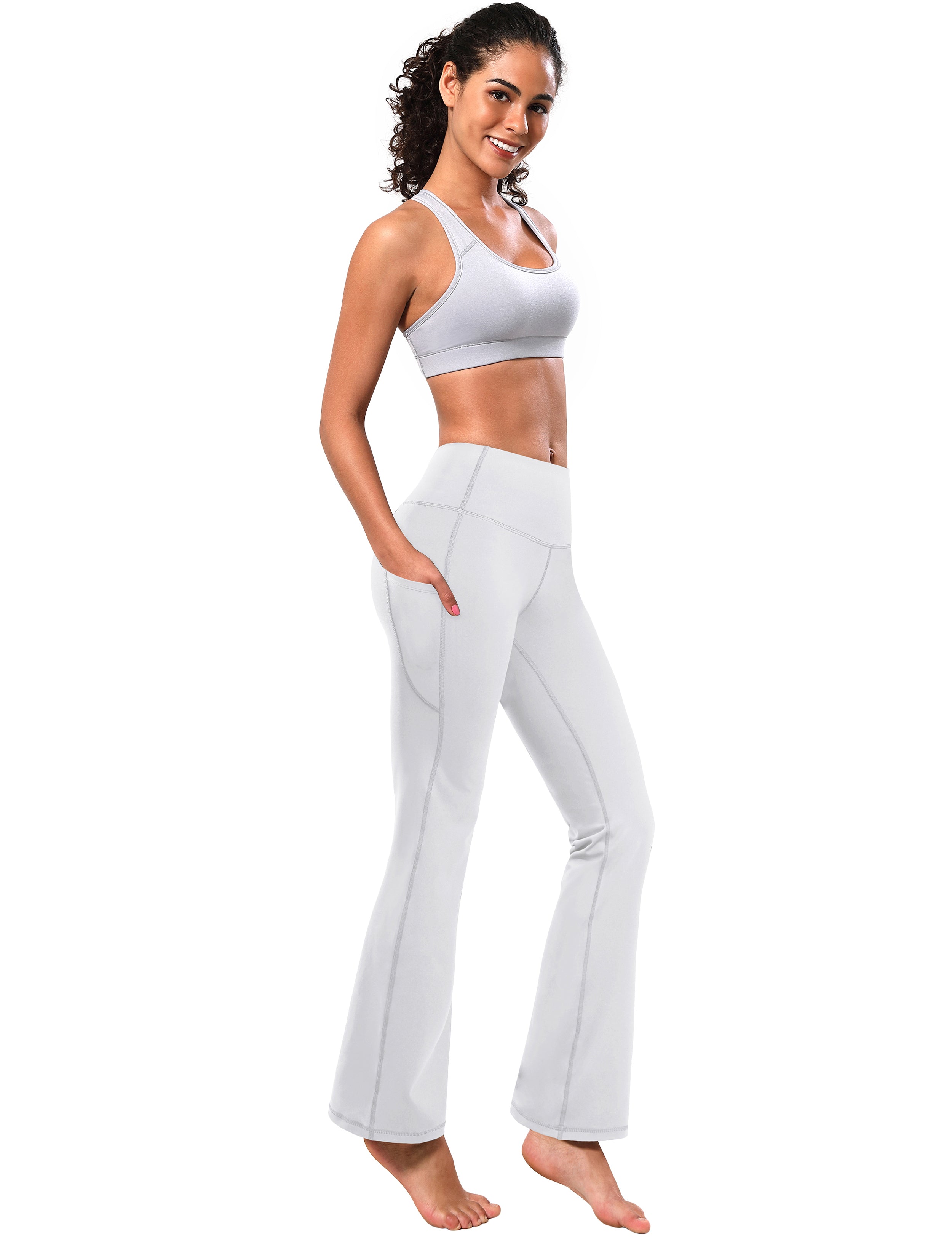 139 Side Pockets Bootcut Leggings white 87%Nylon/13%Spandex Fabric doesn't attract lint easily 4-way stretch No see-through Moisture-wicking Tummy control Inner pocket Four lengths