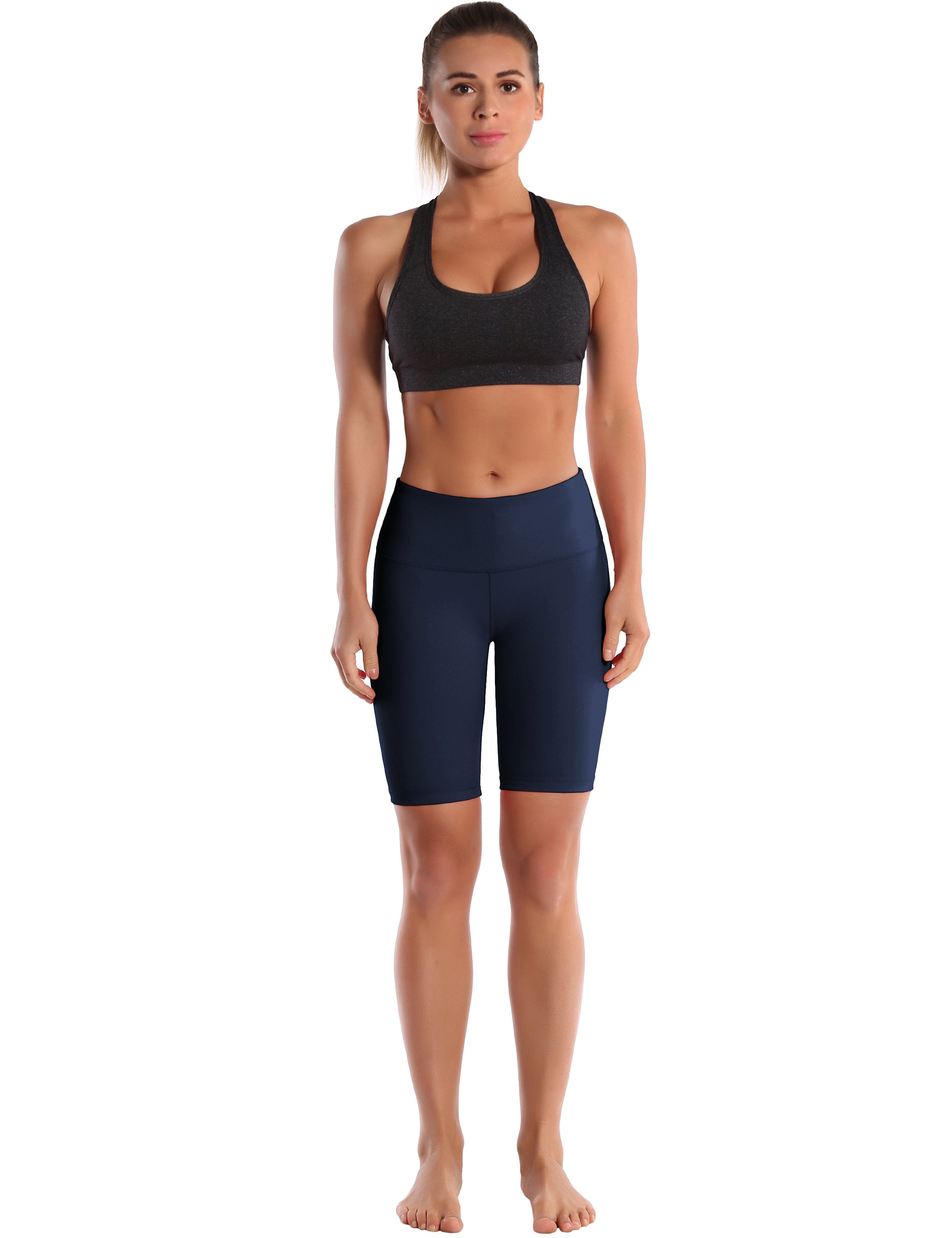 8" High Waist Gym Shorts darknavy Sleek, soft, smooth and totally comfortable: our newest style is here. Softest-ever fabric High elasticity High density 4-way stretch Fabric doesn't attract lint easily No see-through Moisture-wicking Machine wash 75% Nylon, 25% Spandex