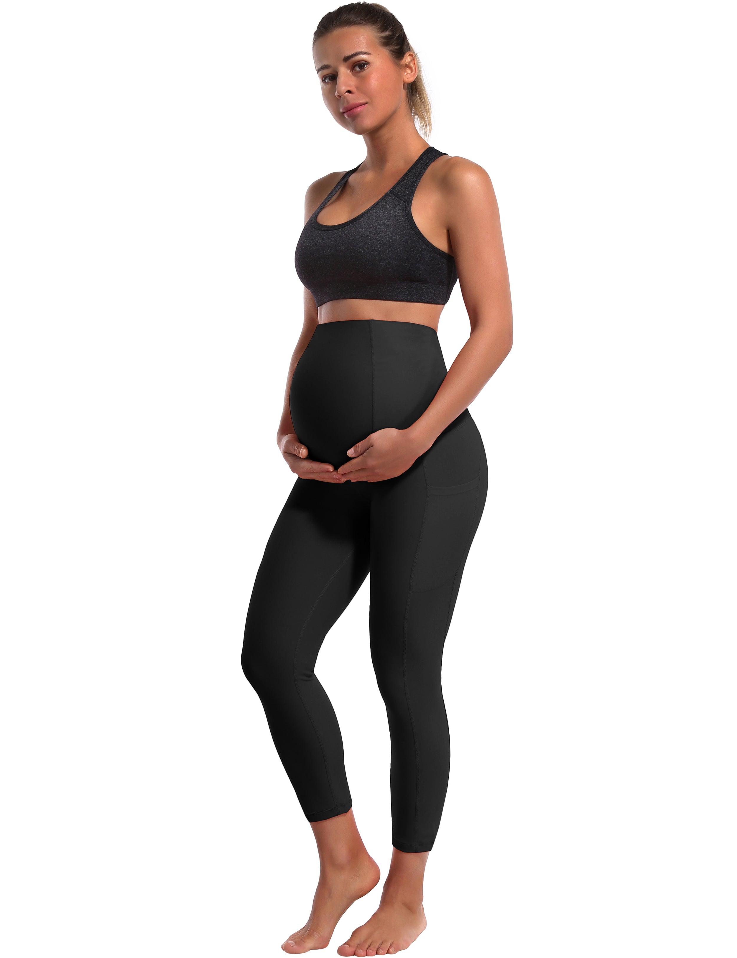 22" Side Pockets Maternity Tall Size Pants black 87%Nylon/13%Spandex Softest-ever fabric High elasticity 4-way stretch Fabric doesn't attract lint easily No see-through Moisture-wicking Machine wash