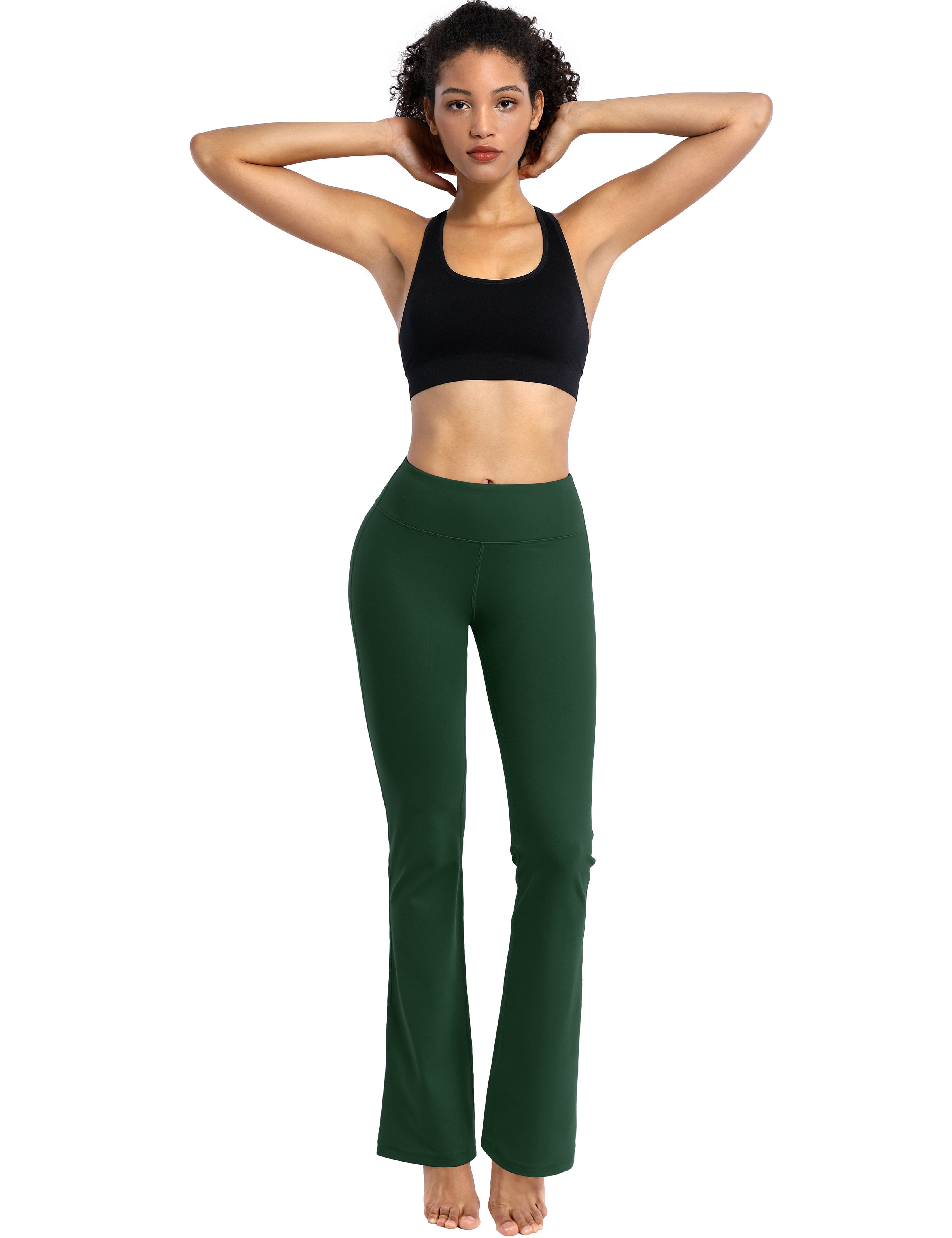 Cotton Nylon Bootcut Leggings olivegreen 87%Nylon/13%Spandex (Super soft, cotton feel , 280gsm) Fabric doesn't attract lint easily 4-way stretch No see-through Moisture-wicking Inner pocket Four lengths