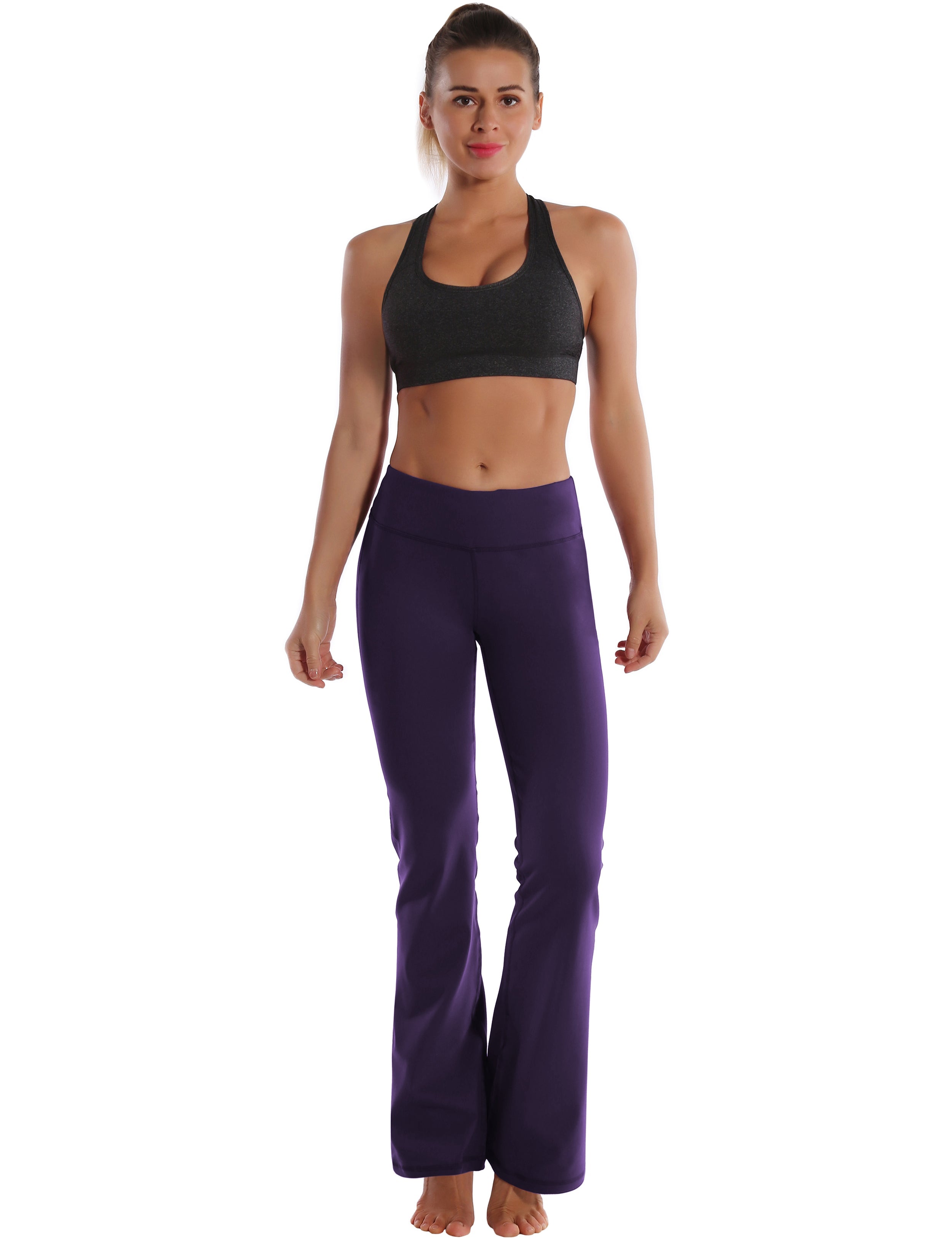 Cotton Nylon Bootcut Leggings darkpurple 87%Nylon/13%Spandex (Super soft, cotton feel , 280gsm) Fabric doesn't attract lint easily 4-way stretch No see-through Moisture-wicking Inner pocket Four lengths