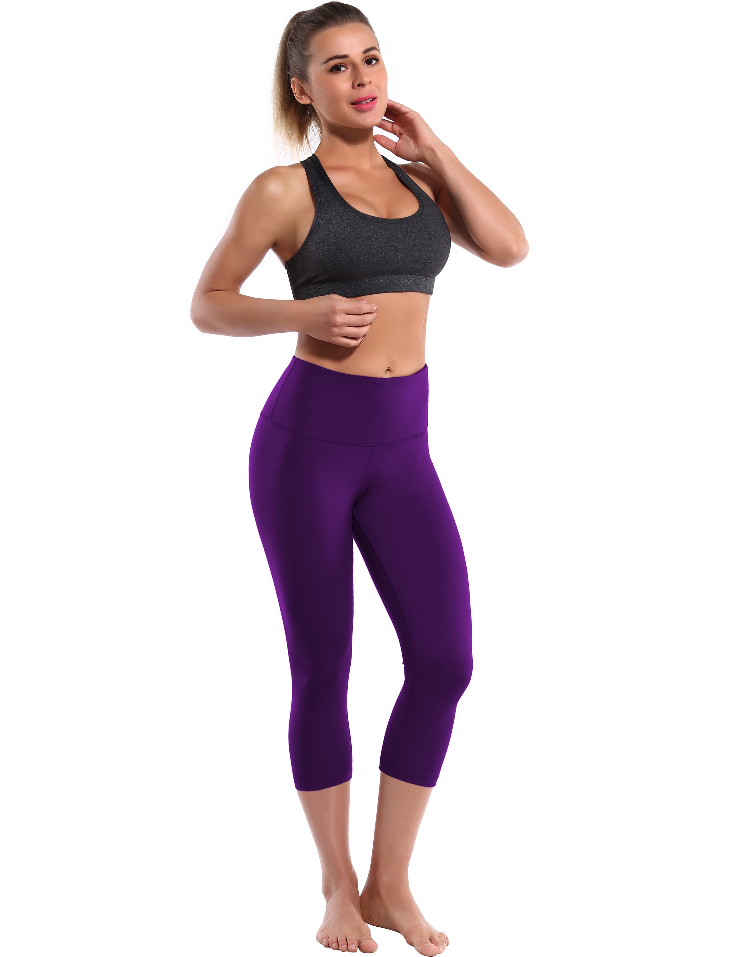 19" High Waist Crop Tight Capris eggplantpurple 75%Nylon/25%Spandex Fabric doesn't attract lint easily 4-way stretch No see-through Moisture-wicking Tummy control Inner pocket