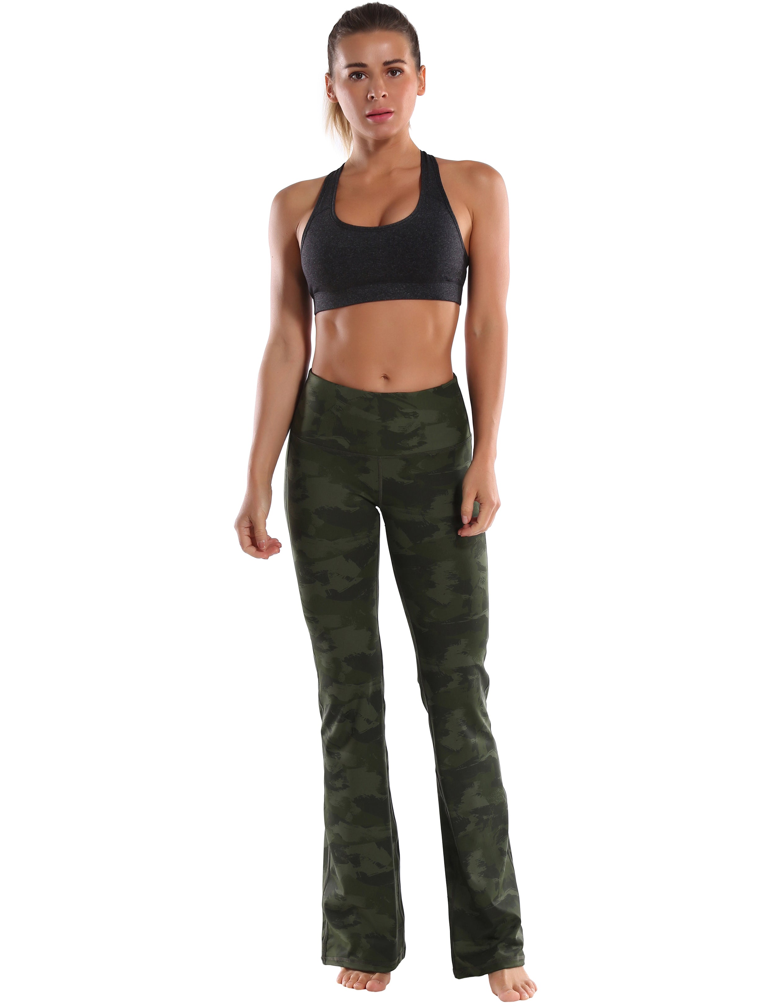 29" 31" 33" 35" 37" High Waist Printed Bootcut Leggings green brushcamo_Golf