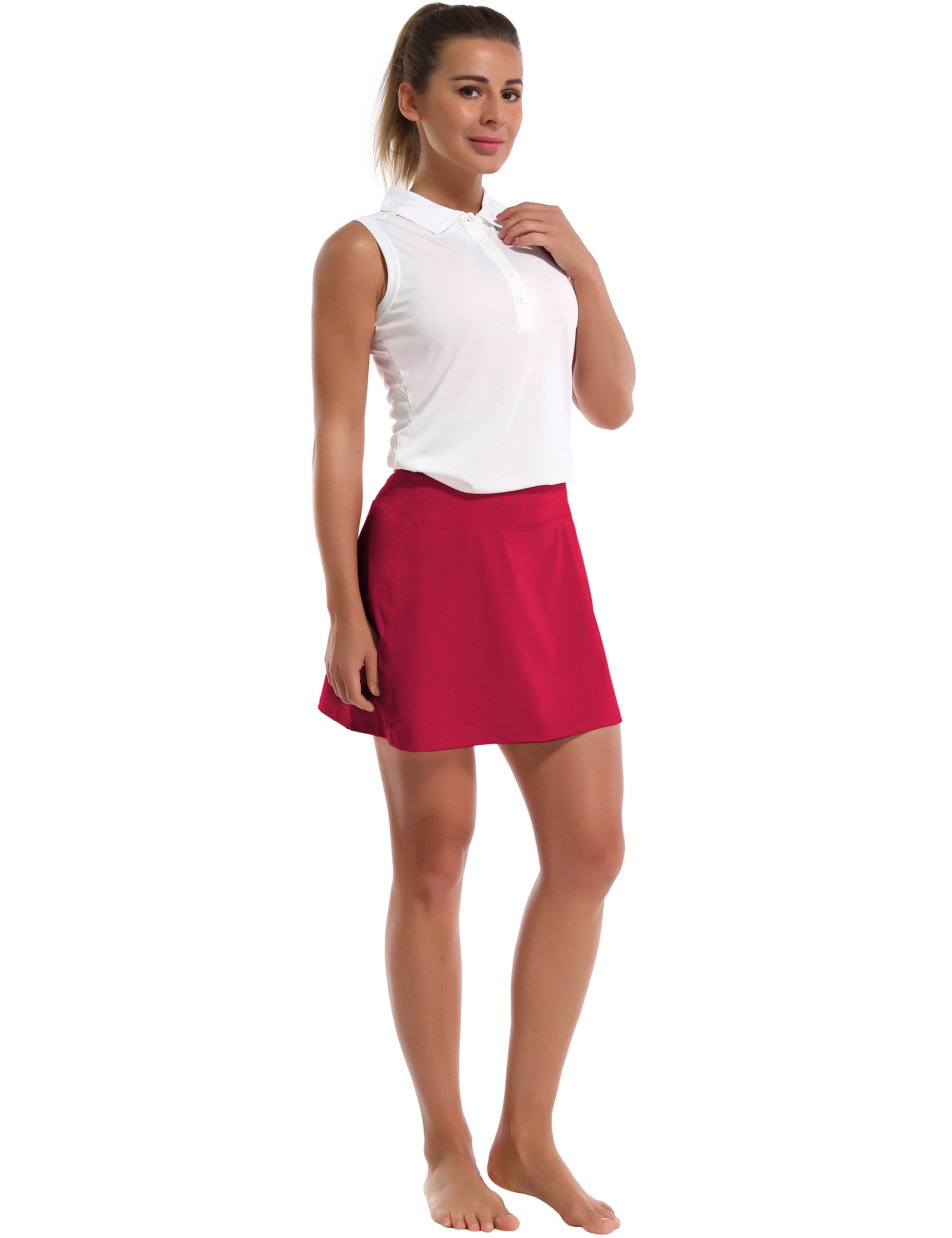 Athletic Tennis Golf Skort with Pockets Shorts rosecoral 80%Nylon/20%Spandex UPF 50+ sun protection Elastic closure Lightweight, Wrinkle Moisture wicking Quick drying Secure & comfortable two layer Hidden pocket