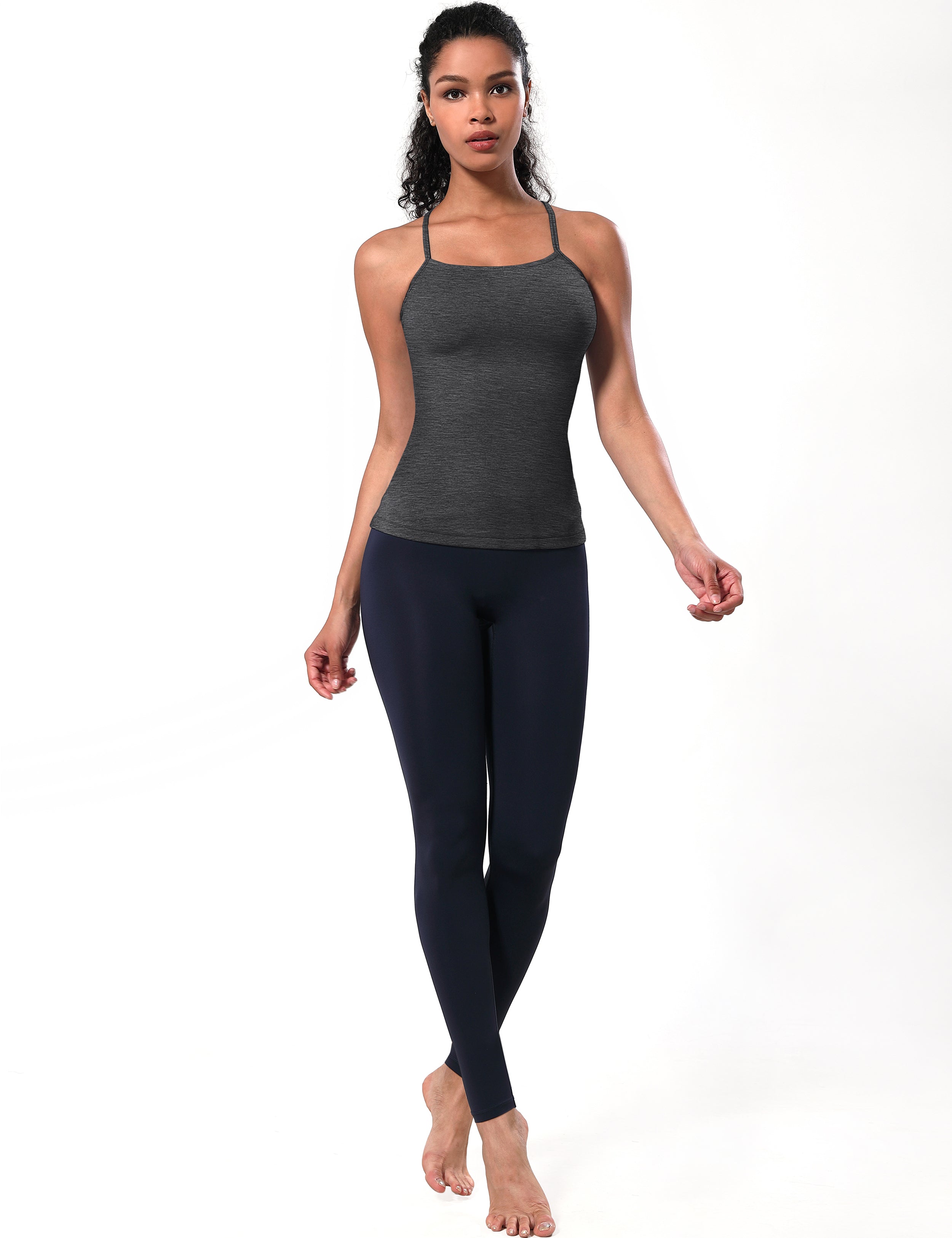 Y-back Spaghetti Strap Tank Tops heathercharcoal_Pilates