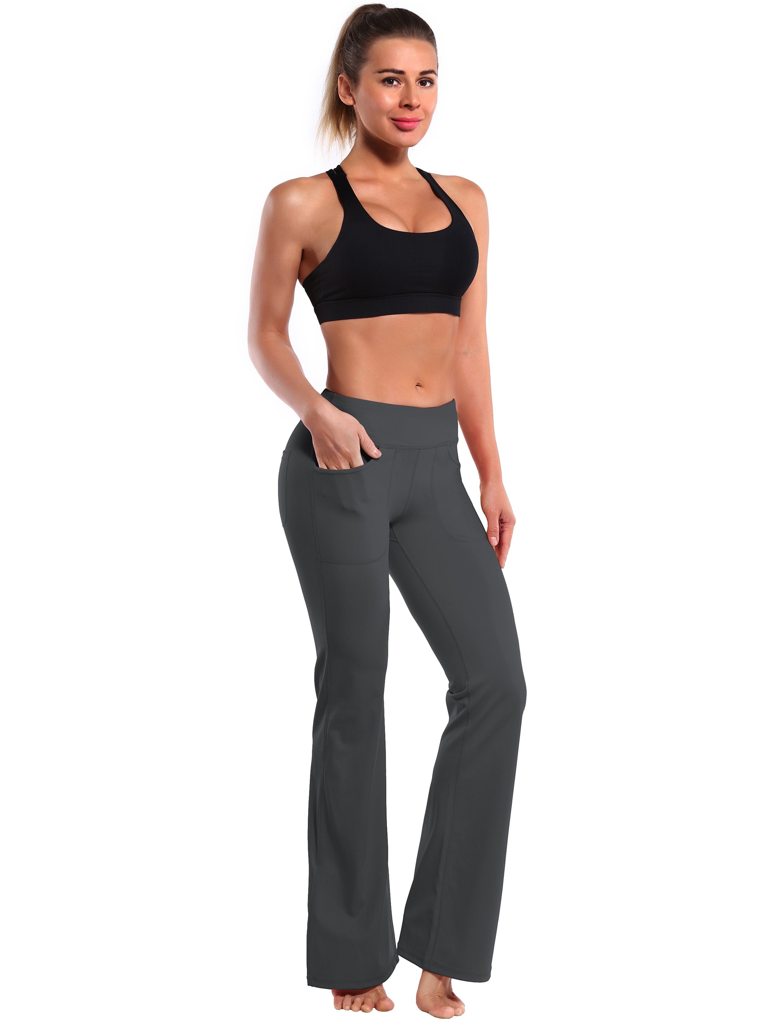 4 Pockets Bootcut Leggings shadowcharcoal 75%Nylon/25%Spandex Fabric doesn't attract lint easily 4-way stretch No see-through Moisture-wicking Inner pocket Four lengths