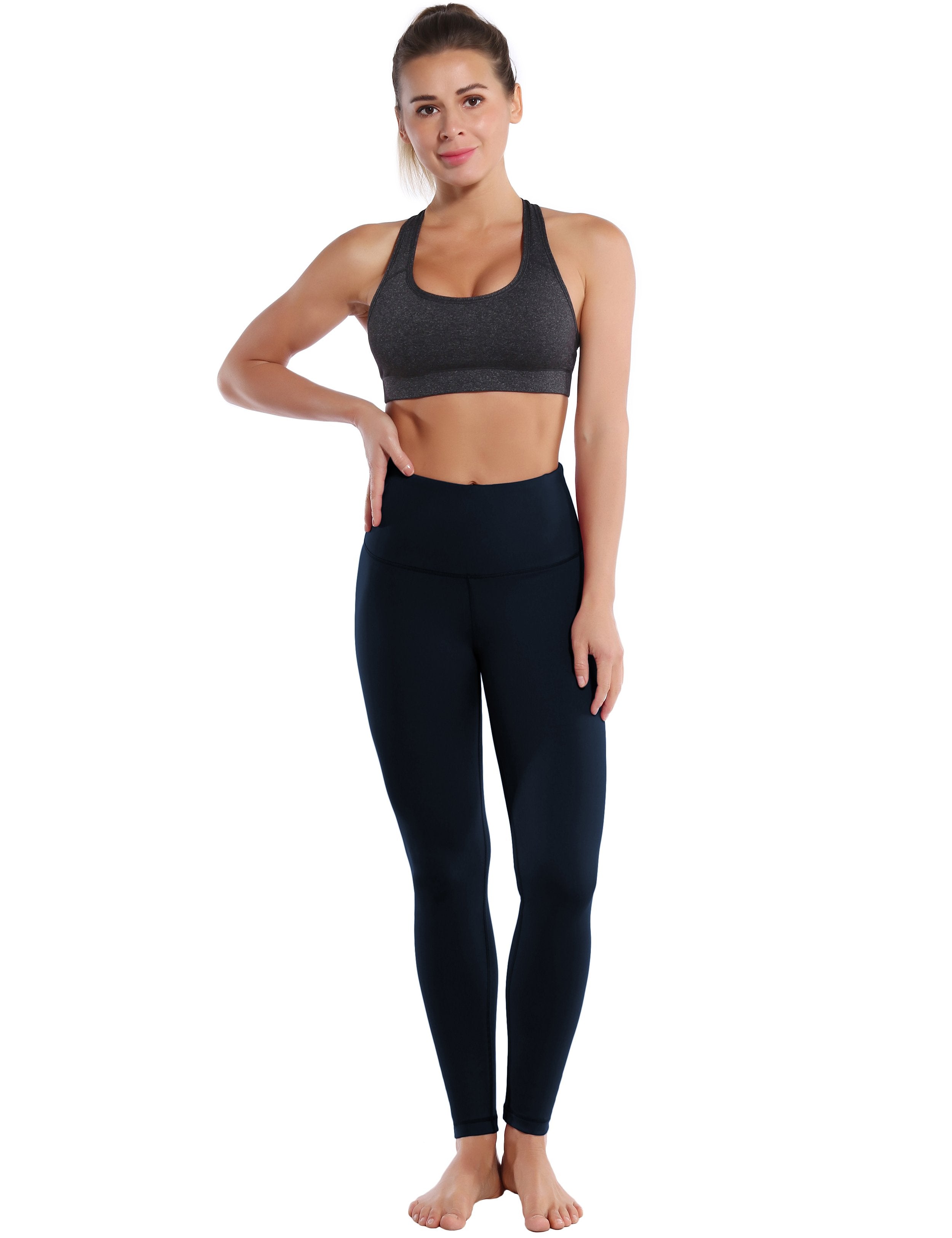 High Waist Gym Pants darknavy 75%Nylon/25%Spandex Fabric doesn't attract lint easily 4-way stretch No see-through Moisture-wicking Tummy control Inner pocket Four lengths