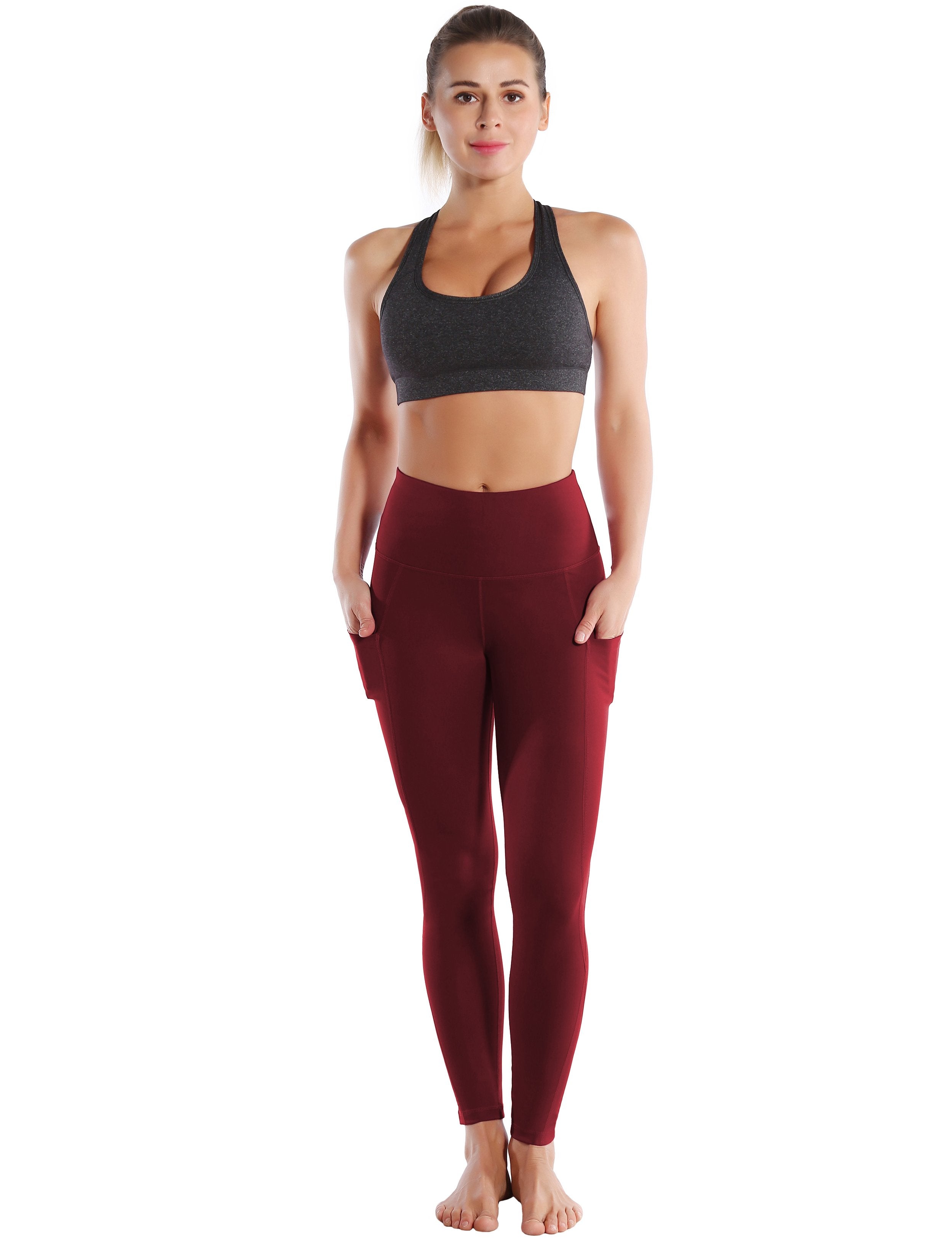 High Waist Side Pockets Biking Pants cherryred 75% Nylon, 25% Spandex Fabric doesn't attract lint easily 4-way stretch No see-through Moisture-wicking Tummy control Inner pocket