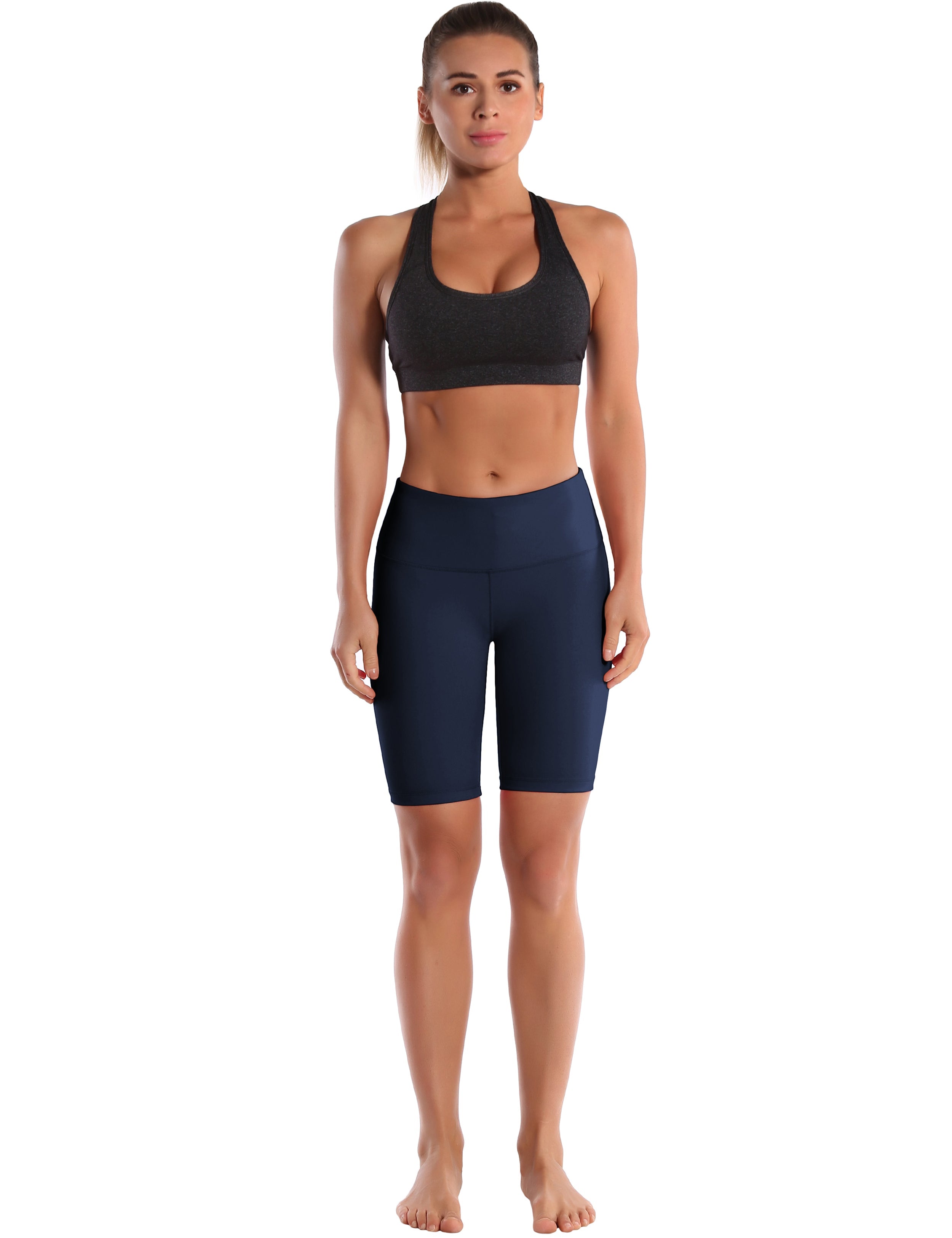 8" High Waist Biking Shorts darknavy Sleek, soft, smooth and totally comfortable: our newest style is here. Softest-ever fabric High elasticity High density 4-way stretch Fabric doesn't attract lint easily No see-through Moisture-wicking Machine wash 75% Nylon, 25% Spandex