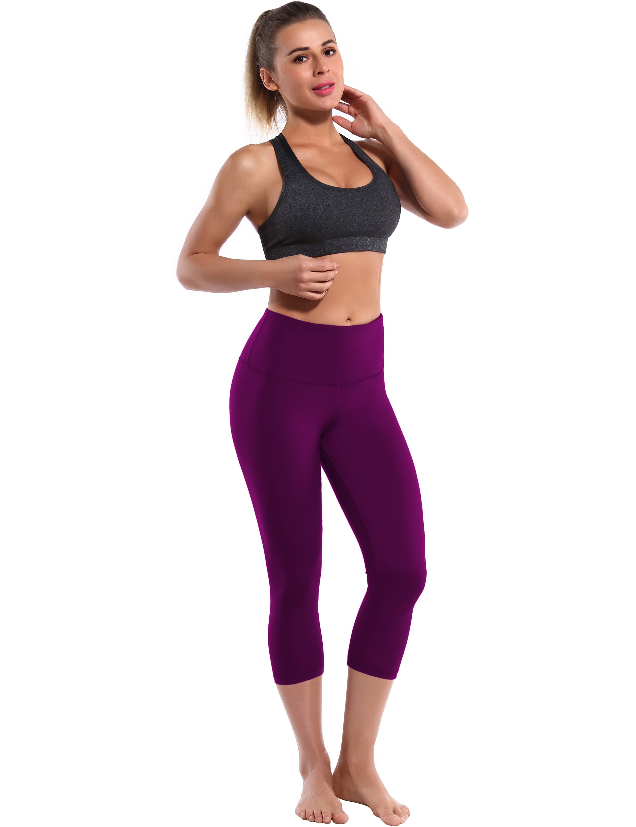 19" High Waist Crop Tight Capris plum 75%Nylon/25%Spandex Fabric doesn't attract lint easily 4-way stretch No see-through Moisture-wicking Tummy control Inner pocket