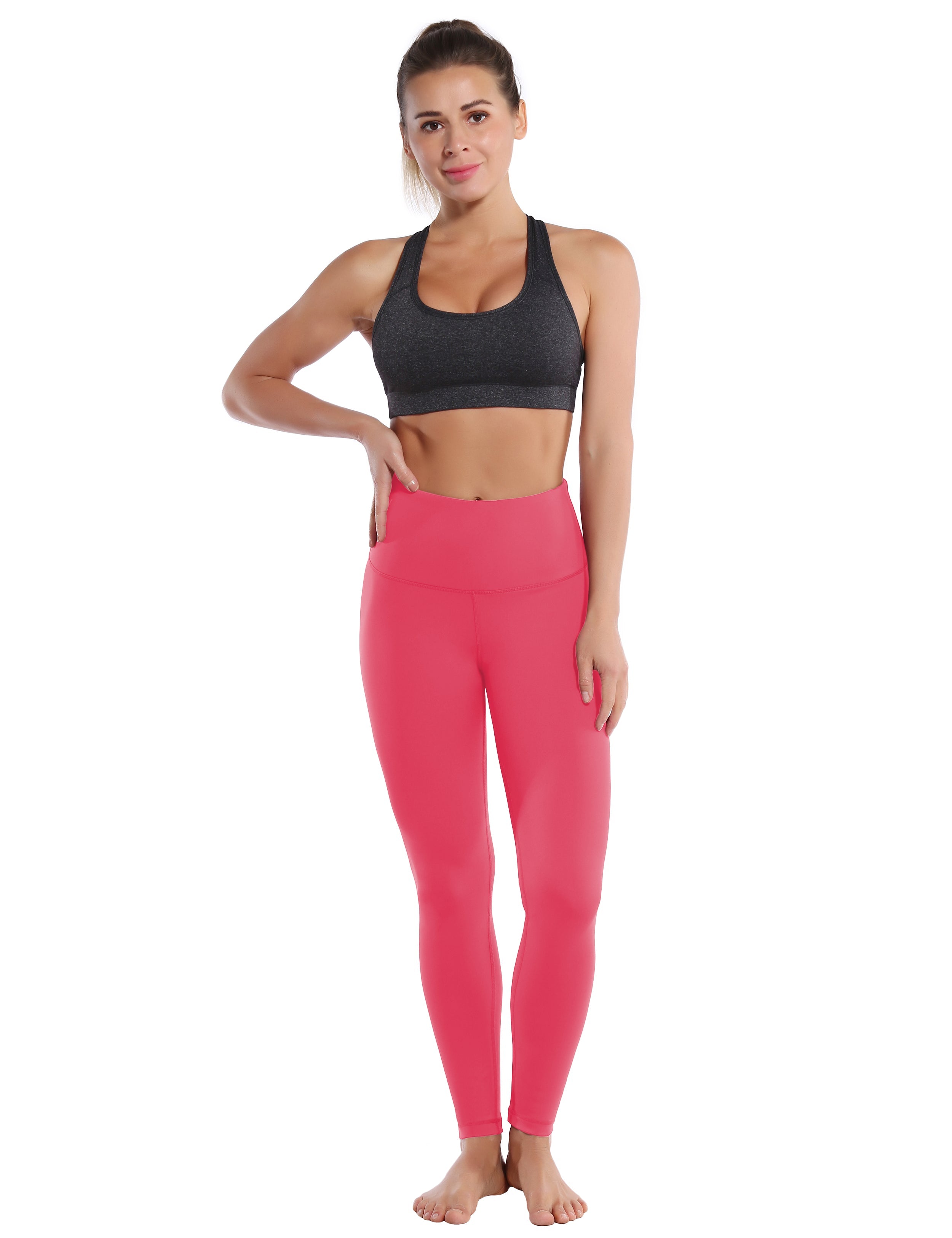 High Waist Pilates Pants rosecoral 75%Nylon/25%Spandex Fabric doesn't attract lint easily 4-way stretch No see-through Moisture-wicking Tummy control Inner pocket Four lengths