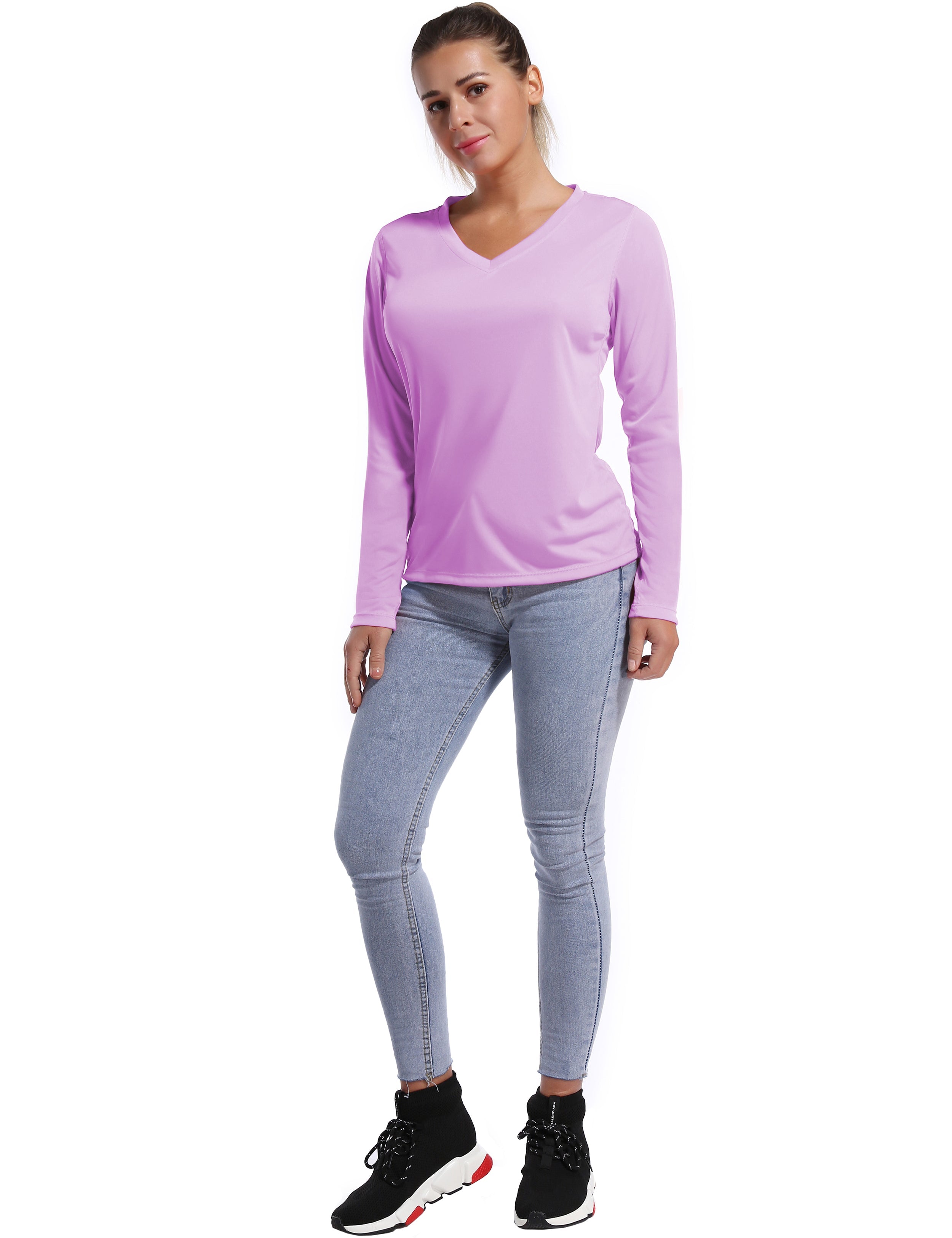 V Neck Long Sleeve Athletic Shirts purple_Running