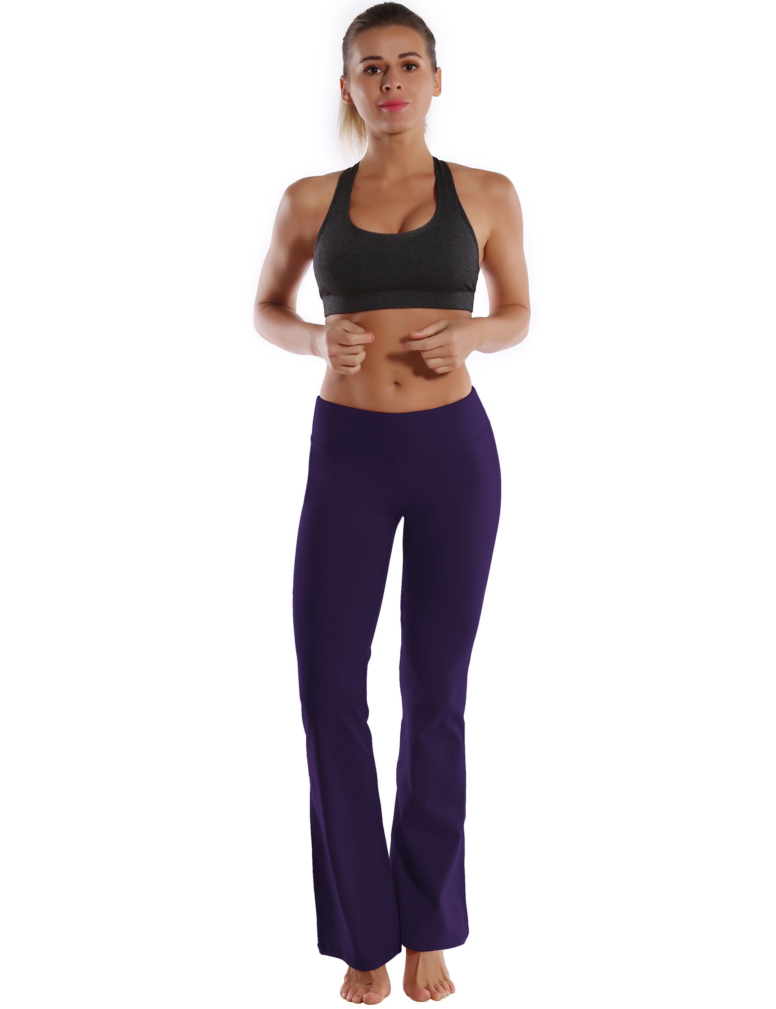 Back Pockets Bootcut Leggings darkpurple 87%Nylon/13%Spandex Fabric doesn't attract lint easily 4-way stretch No see-through Moisture-wicking Inner pocket Four lengths