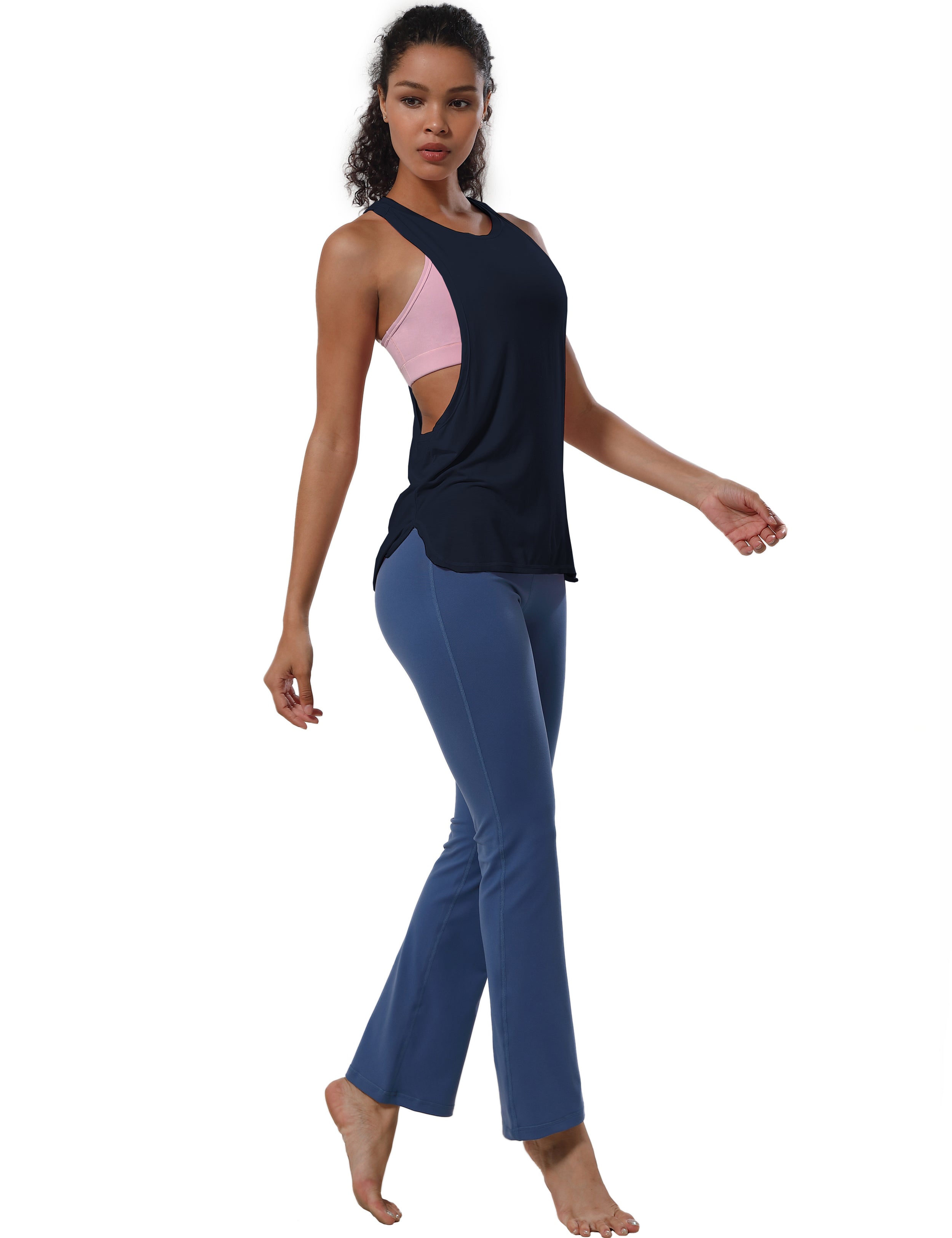 Low Cut Loose Fit Tank Top darknavy Designed for On the Move Loose fit 93%Modal/7%Spandex Four-way stretch Naturally breathable Super-Soft, Modal Fabric