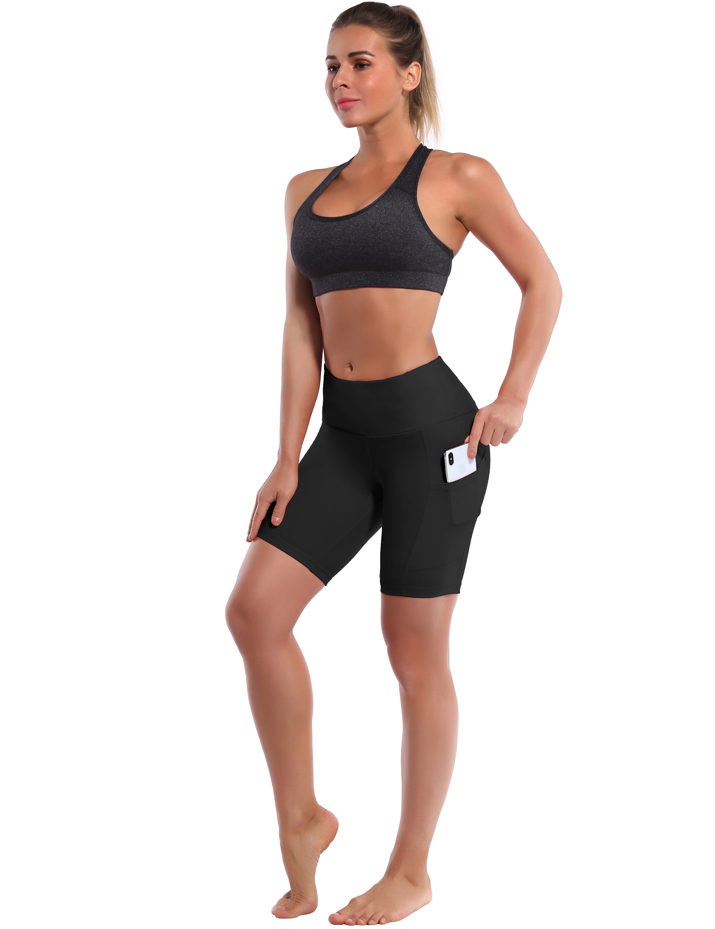 8" Side Pockets Gym Shorts black Sleek, soft, smooth and totally comfortable: our newest style is here. Softest-ever fabric High elasticity High density 4-way stretch Fabric doesn't attract lint easily No see-through Moisture-wicking Machine wash 75% Nylon, 25% Spandex