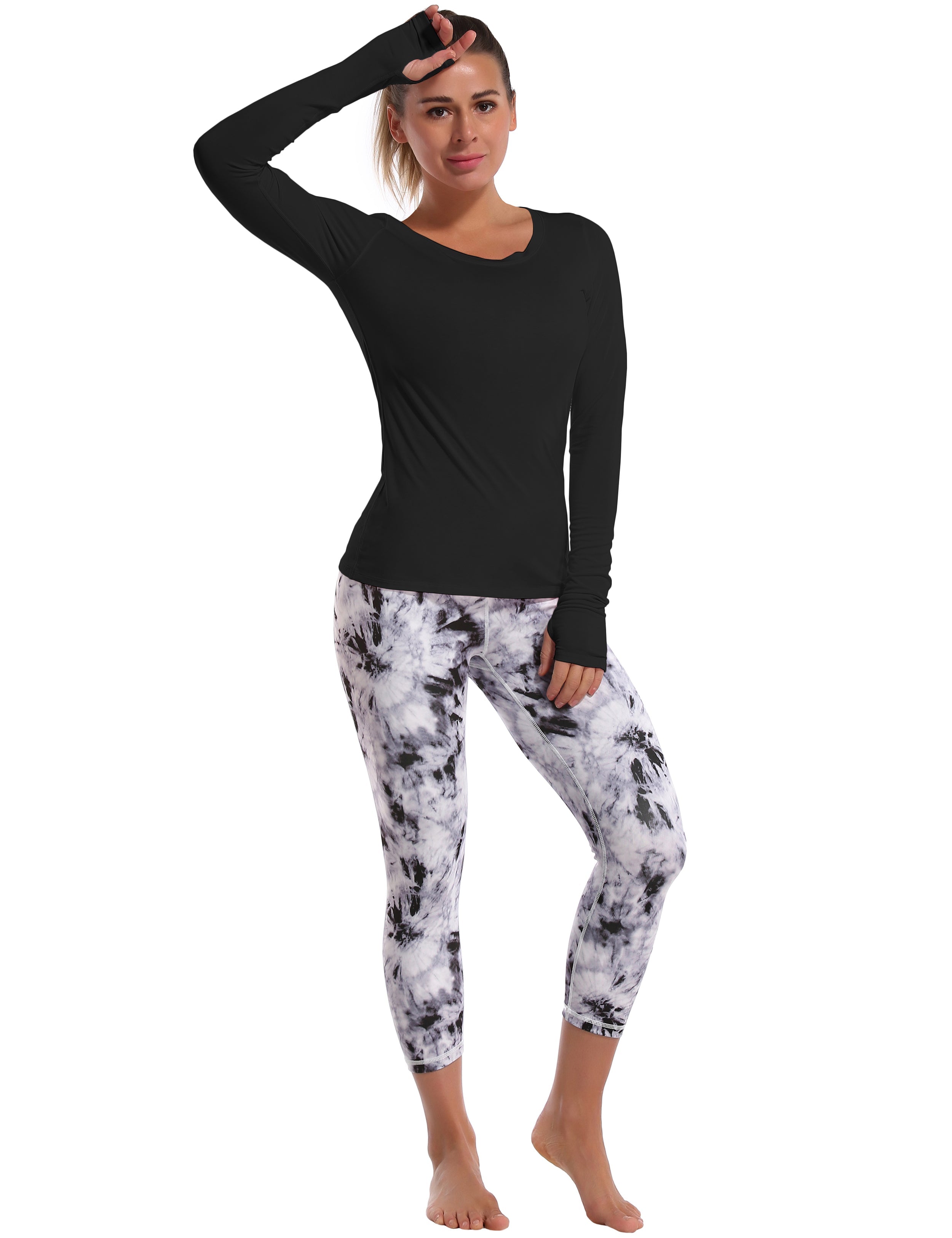 Athlete Long Sleeve Tops black Designed for On the Move Slim fit 93%Modal/7%Spandex Four-way stretch Naturally breathable Super-Soft, Modal Fabric