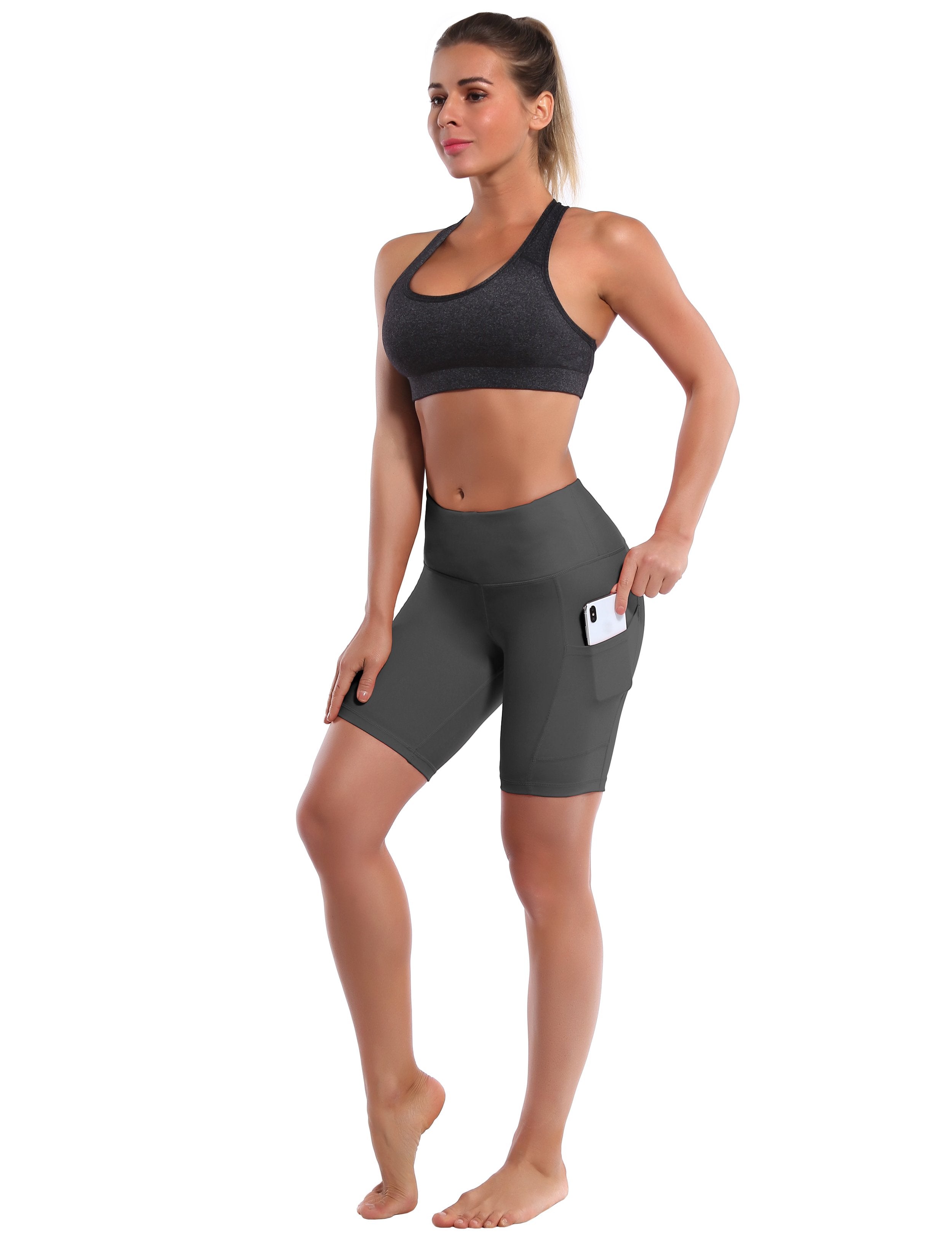 8" Side Pockets Pilates Shorts shadowcharcoal Sleek, soft, smooth and totally comfortable: our newest style is here. Softest-ever fabric High elasticity High density 4-way stretch Fabric doesn't attract lint easily No see-through Moisture-wicking Machine wash 75% Nylon, 25% Spandex