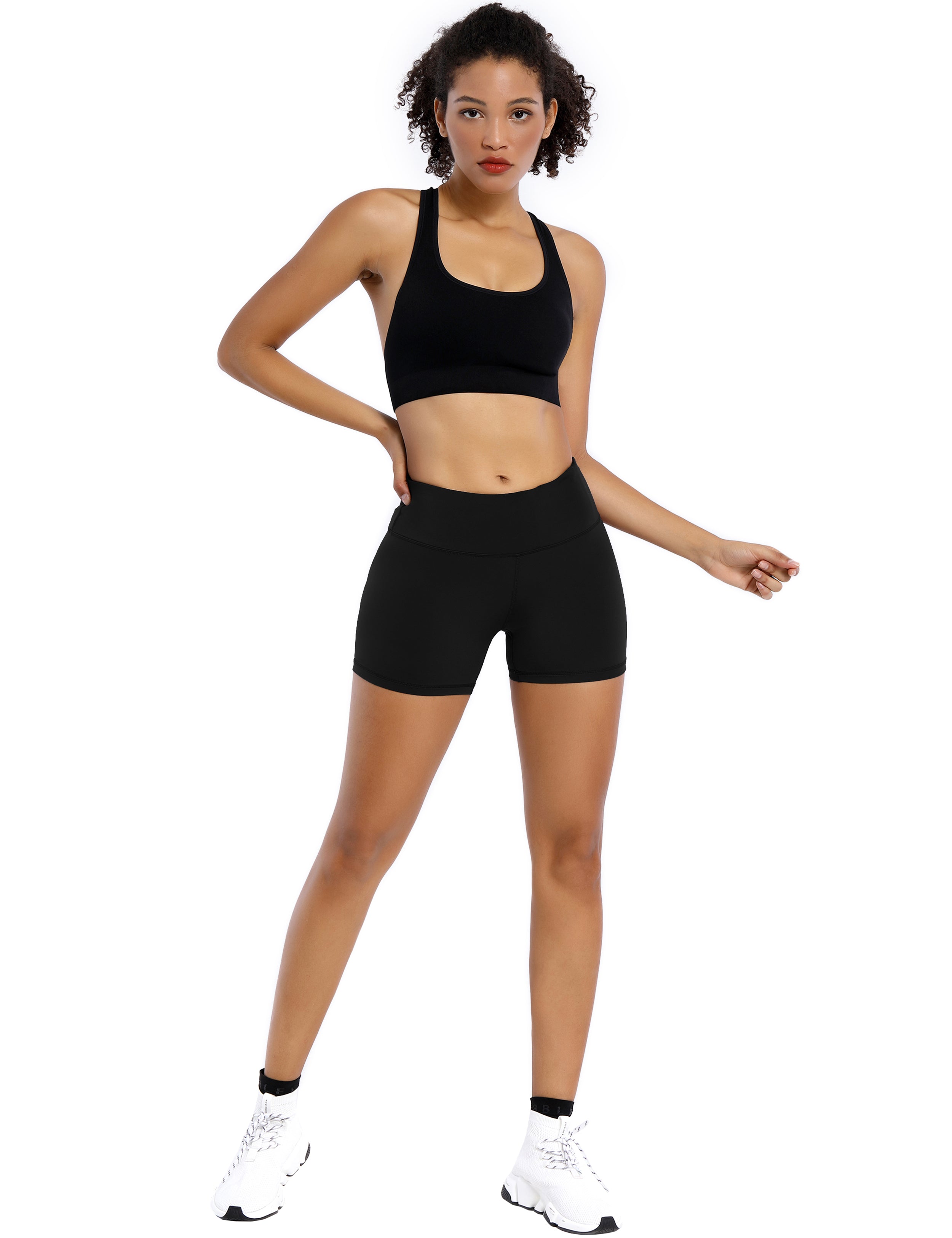 4" Tall Size Shorts black Sleek, soft, smooth and totally comfortable: our newest style is here. Softest-ever fabric High elasticity High density 4-way stretch Fabric doesn't attract lint easily No see-through Moisture-wicking Machine wash 75% Nylon, 25% Spandex