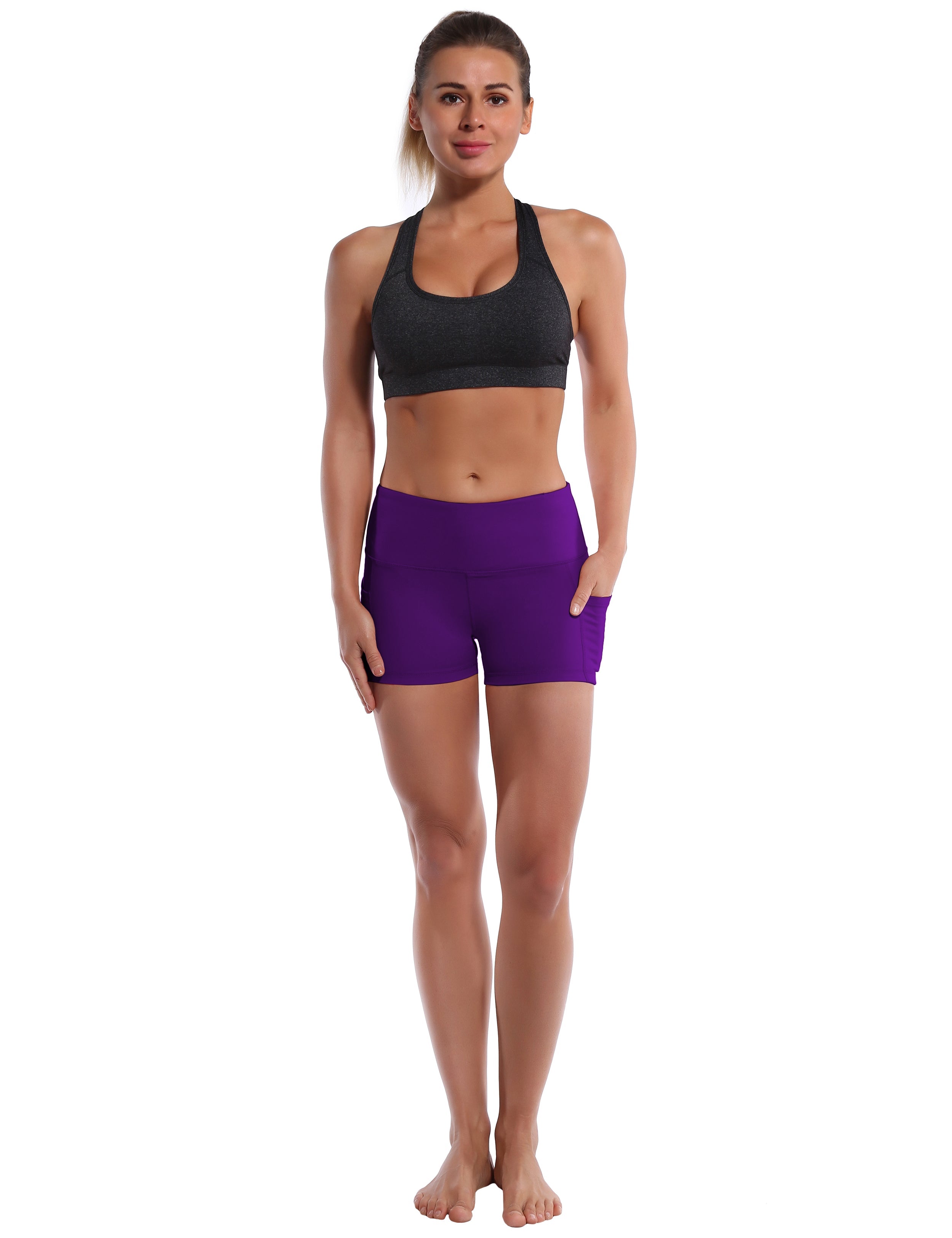 2.5" Side Pockets Gym Shorts eggplantpurple Sleek, soft, smooth and totally comfortable: our newest sexy style is here. Softest-ever fabric High elasticity High density 4-way stretch Fabric doesn't attract lint easily No see-through Moisture-wicking Machine wash 78% Polyester, 22% Spandex