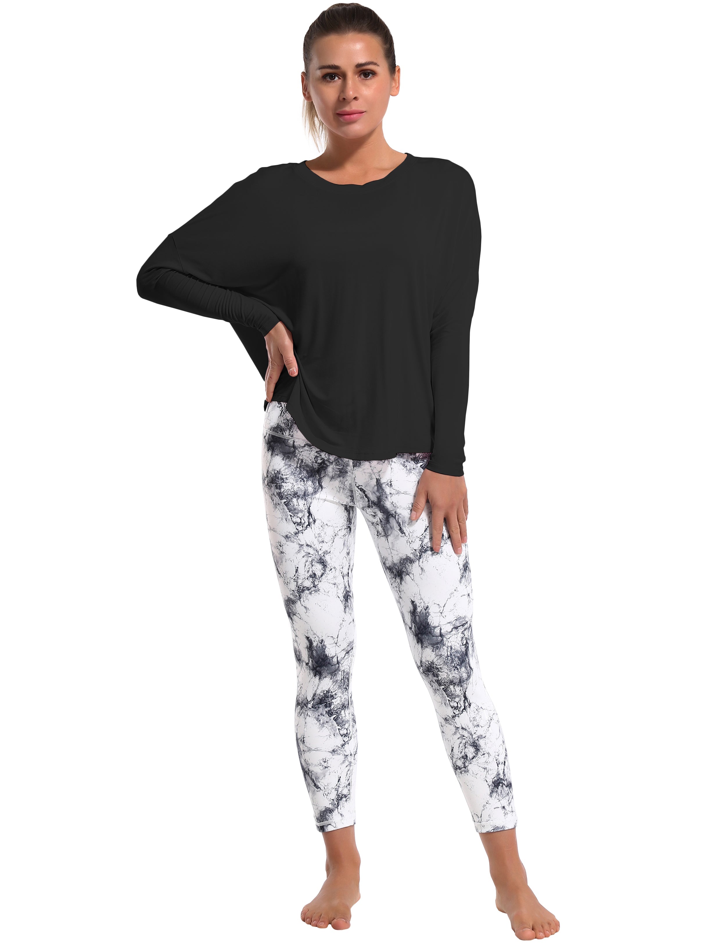 yogastudio Batwing Tunic Tops black_yogastudio