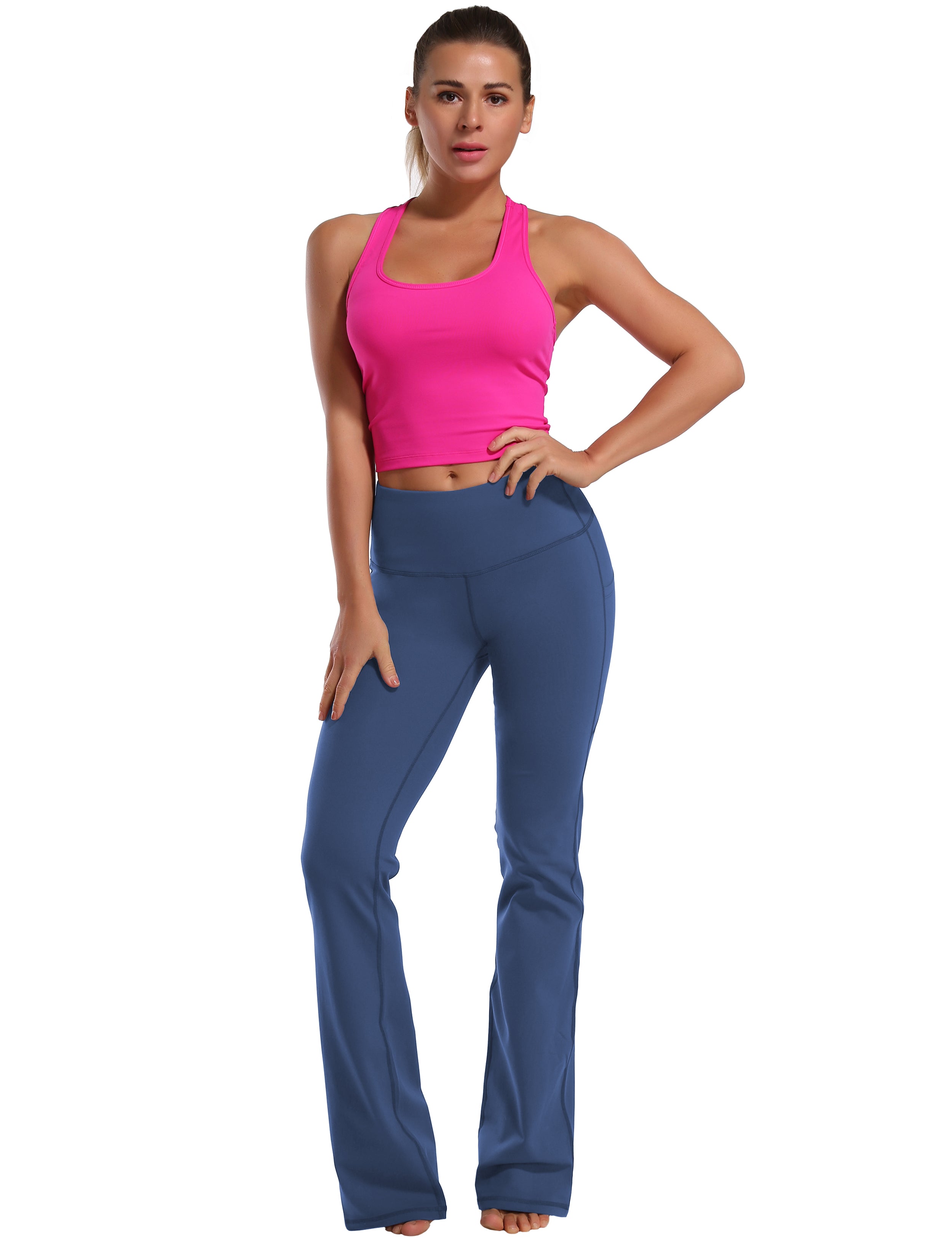 139 Side Pockets Bootcut Leggings purplishblue 87%Nylon/13%Spandex Fabric doesn't attract lint easily 4-way stretch No see-through Moisture-wicking Tummy control Inner pocket Four lengths