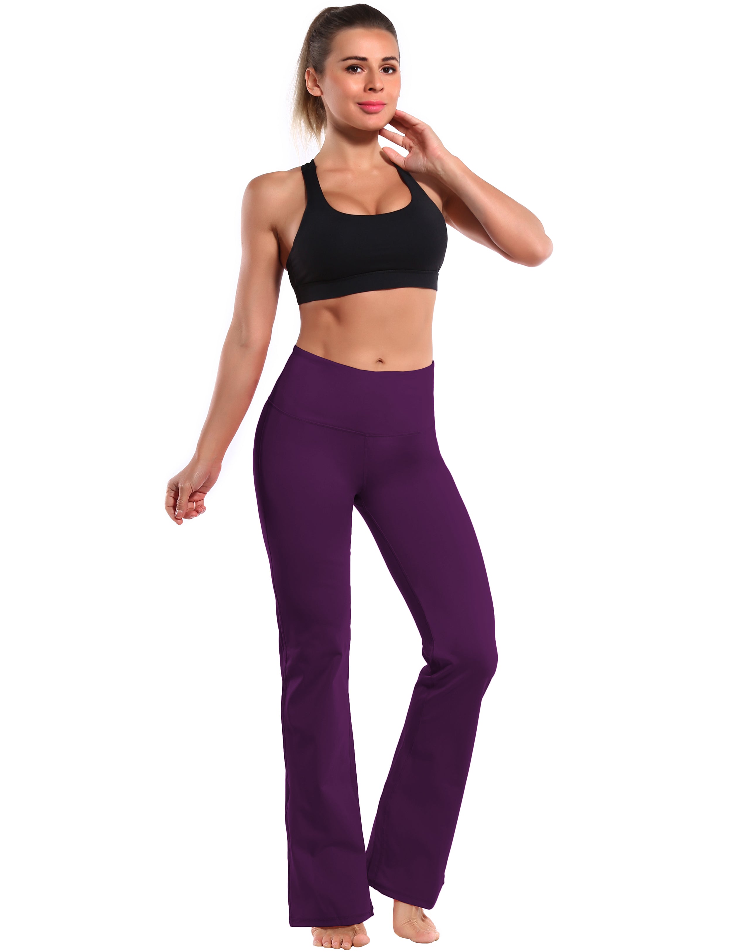 High Waist Bootcut Leggings Plum 75%Nylon/25%Spandex Fabric doesn't attract lint easily 4-way stretch No see-through Moisture-wicking Tummy control Inner pocket Five lengths