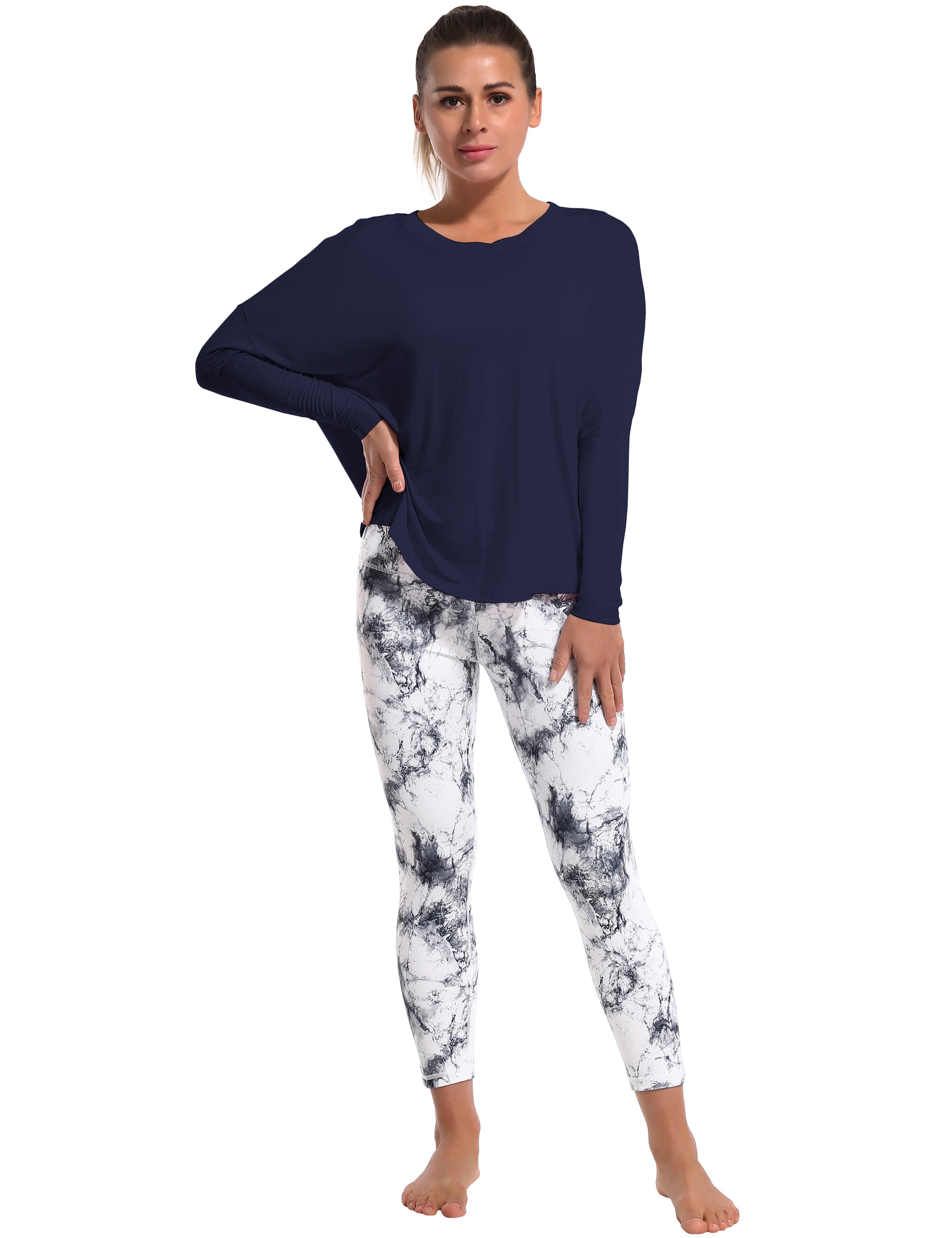 Running Batwing Tunic Tops darknavy_Running