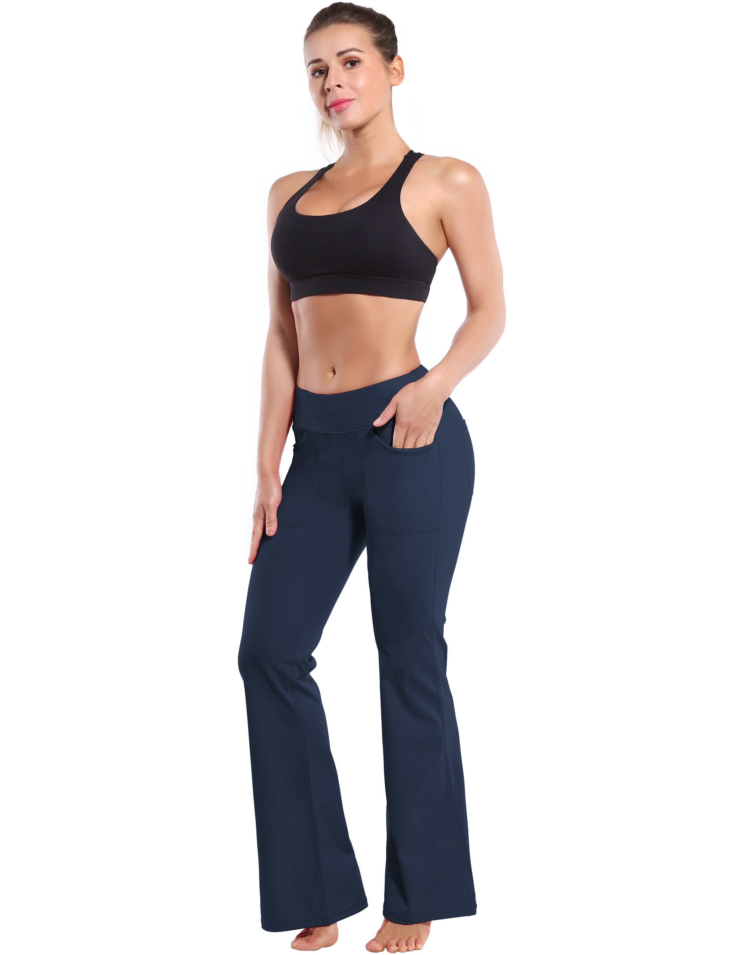 4 Pockets Bootcut Leggings darknavy 75%Nylon/25%Spandex Fabric doesn't attract lint easily 4-way stretch No see-through Moisture-wicking Inner pocket Four lengths