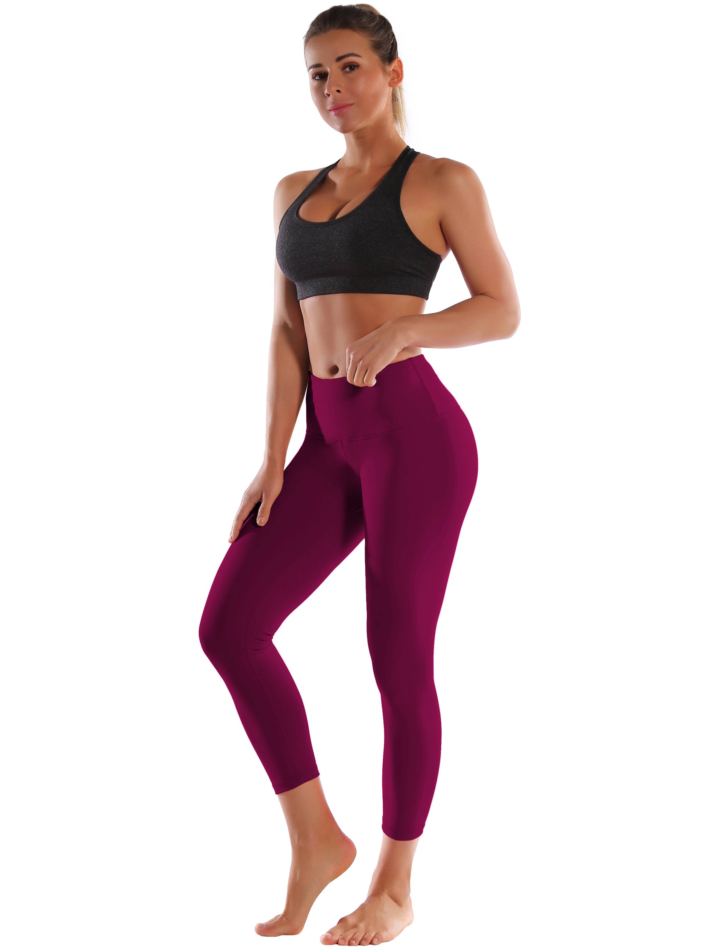 22" High Waist Crop Tight Capris grapevine 75%Nylon/25%Spandex Fabric doesn't attract lint easily 4-way stretch No see-through Moisture-wicking Tummy control Inner pocket