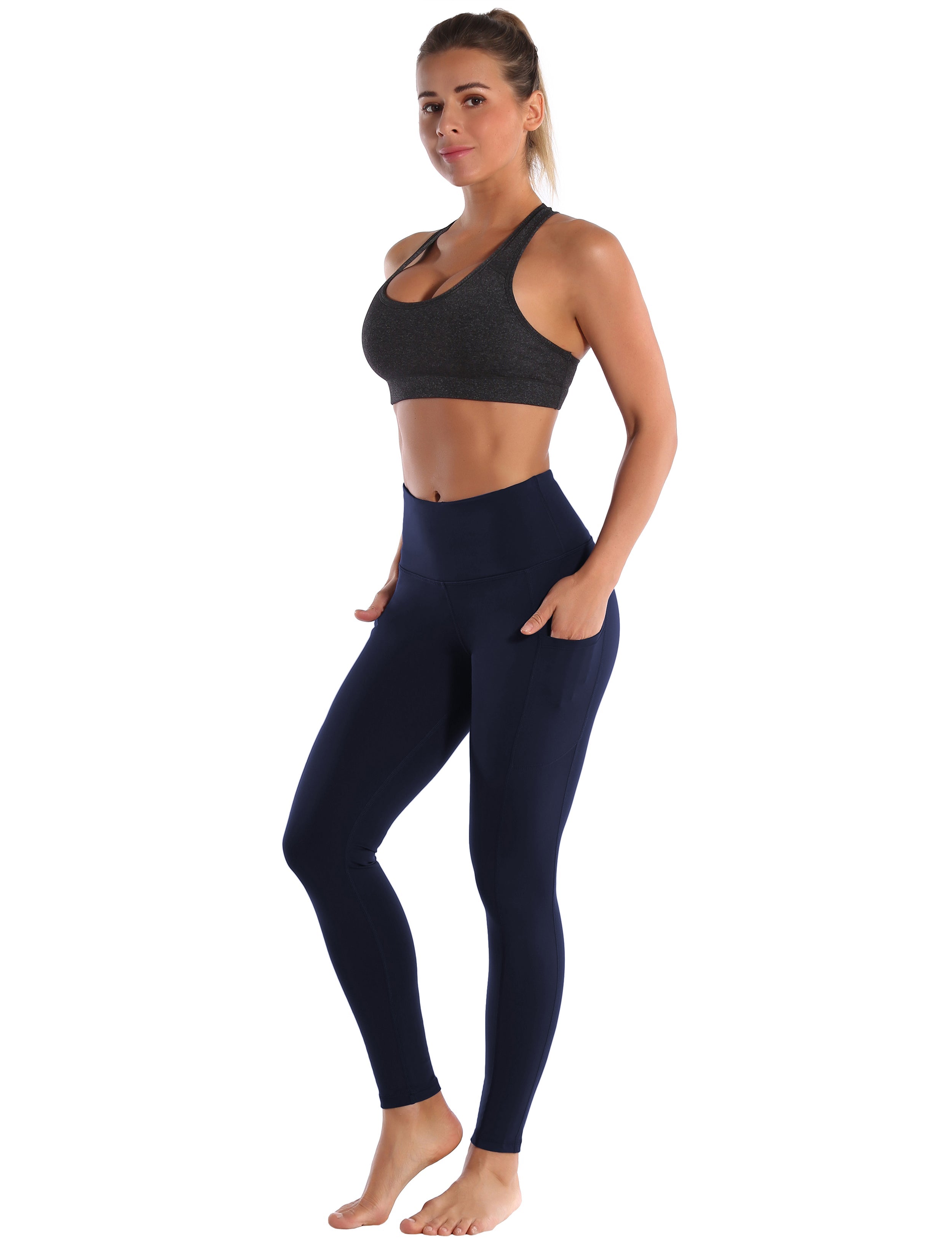 Hip Line Side Pockets Tall Size Pants darknavy Sexy Hip Line Side Pockets 75%Nylon/25%Spandex Fabric doesn't attract lint easily 4-way stretch No see-through Moisture-wicking Tummy control Inner pocket Two lengths