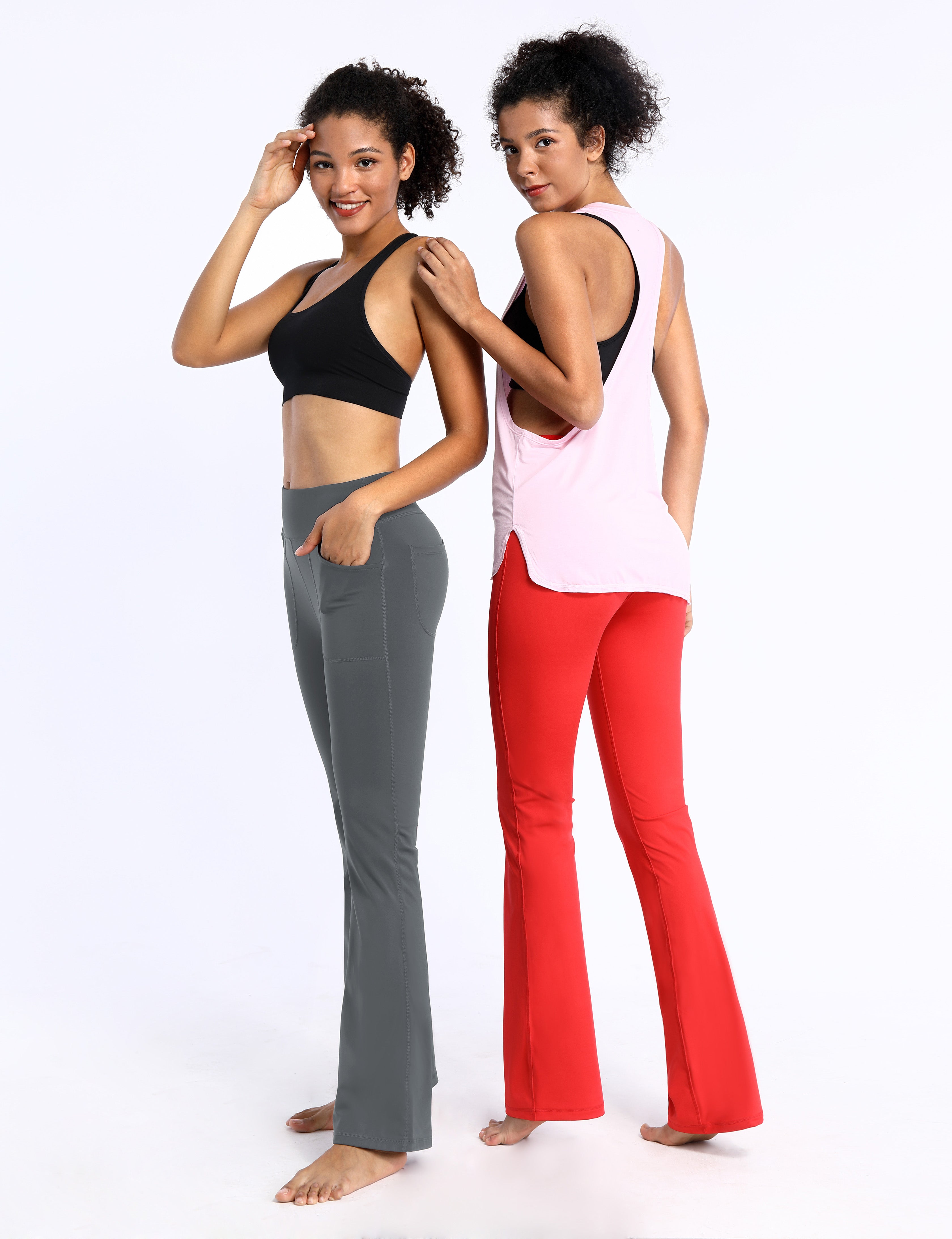 4 Pockets Bootcut Leggings shadowcharcoal 75%Nylon/25%Spandex Fabric doesn't attract lint easily 4-way stretch No see-through Moisture-wicking Inner pocket Four lengths