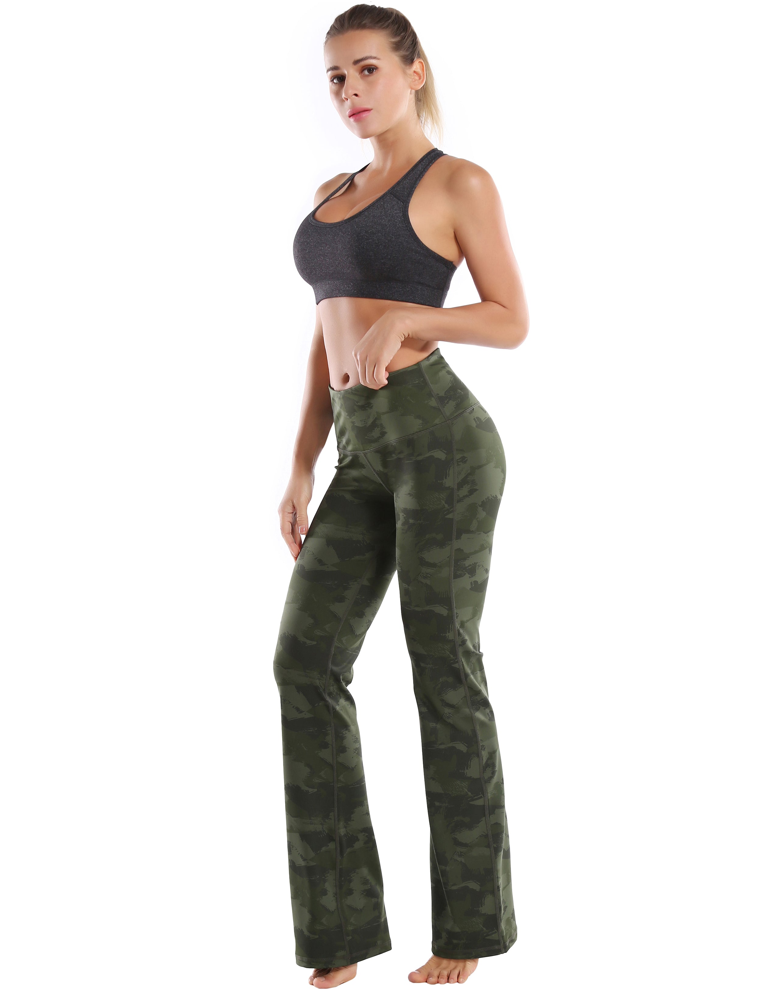 29" 31" 33" 35" 37" High Waist Printed Bootcut Leggings green brushcamo_Golf