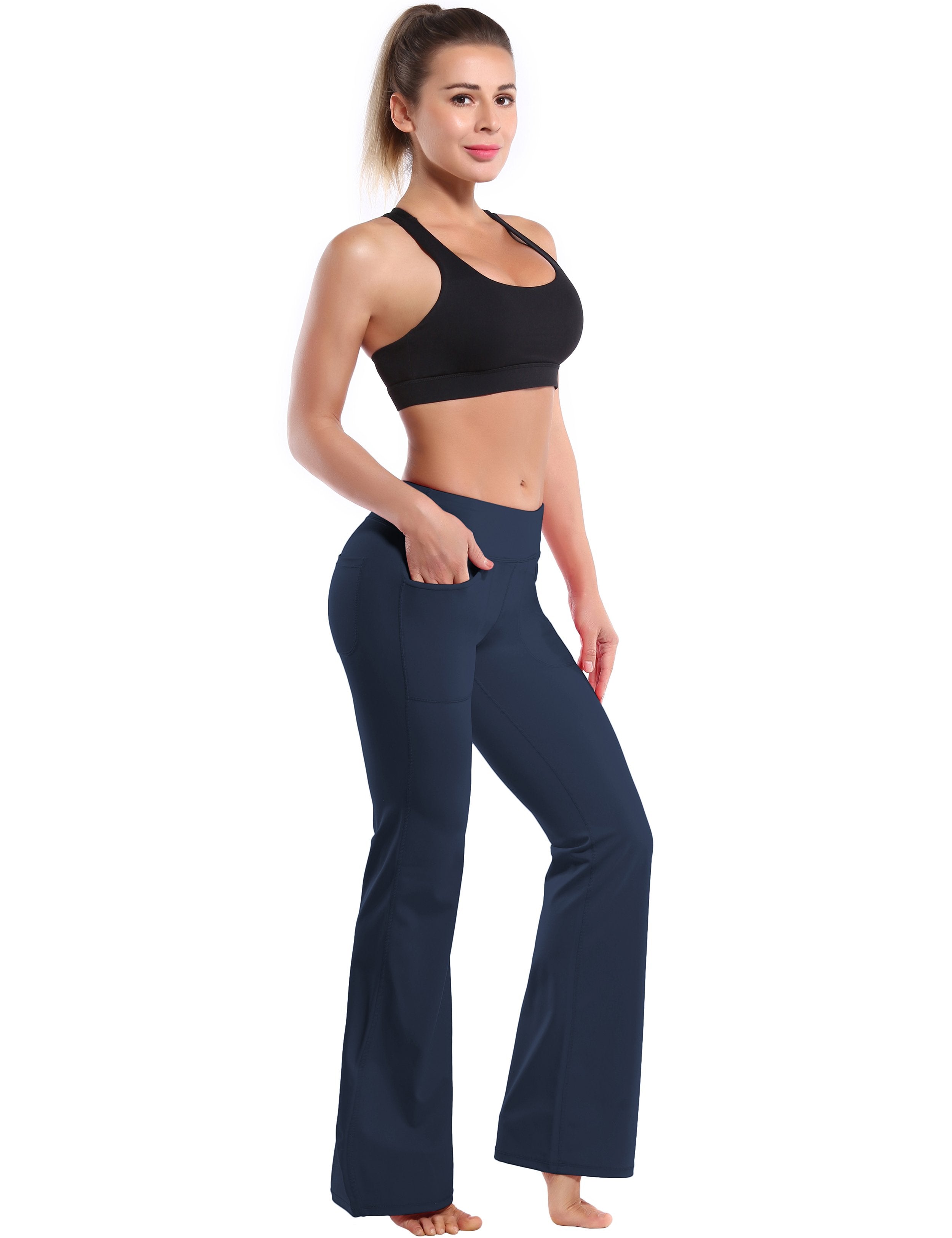 4 Pockets Bootcut Leggings darknavy 75%Nylon/25%Spandex Fabric doesn't attract lint easily 4-way stretch No see-through Moisture-wicking Inner pocket Four lengths