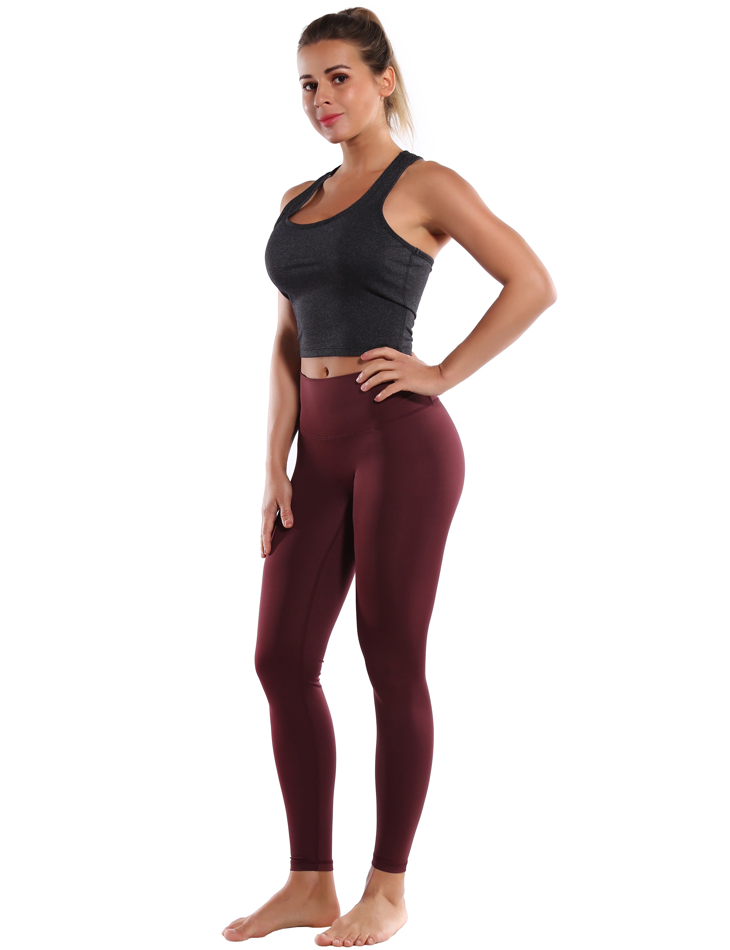 Racerback Athletic Crop Tank Tops heathercharcoal 92%Nylon/8%Spandex(Cotton Soft) Designed for Biking Tight Fit So buttery soft, it feels weightless Sweat-wicking Four-way stretch Breathable Contours your body Sits below the waistband for moderate, everyday coverage