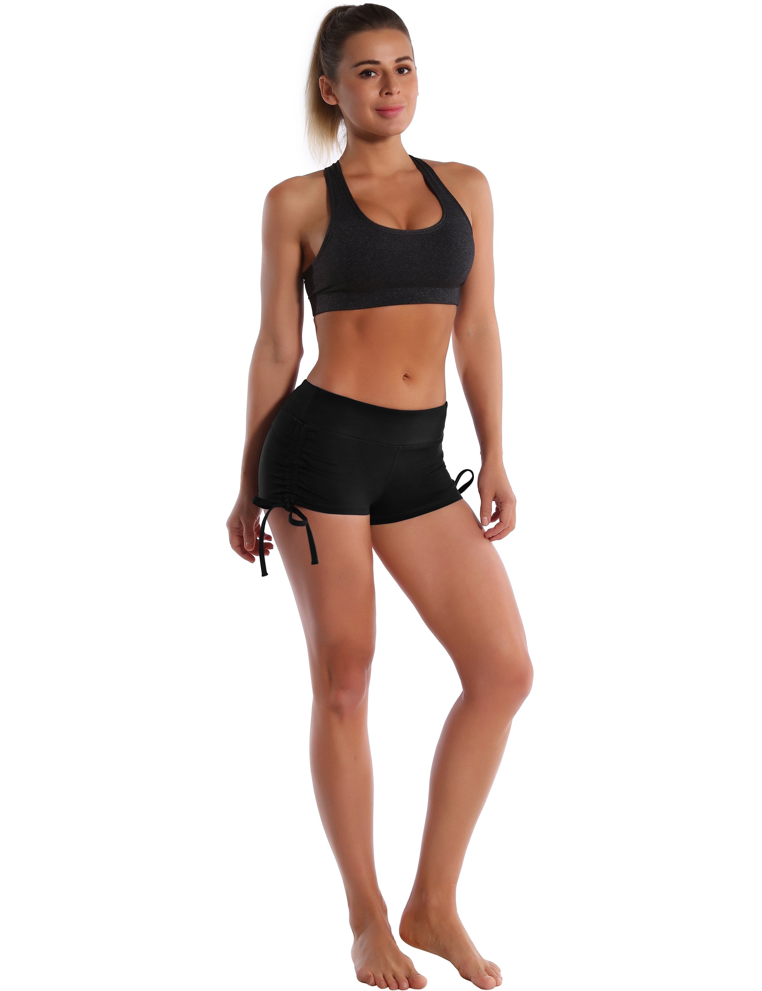 Side Drawstring Hot Shorts black ins_Pilates