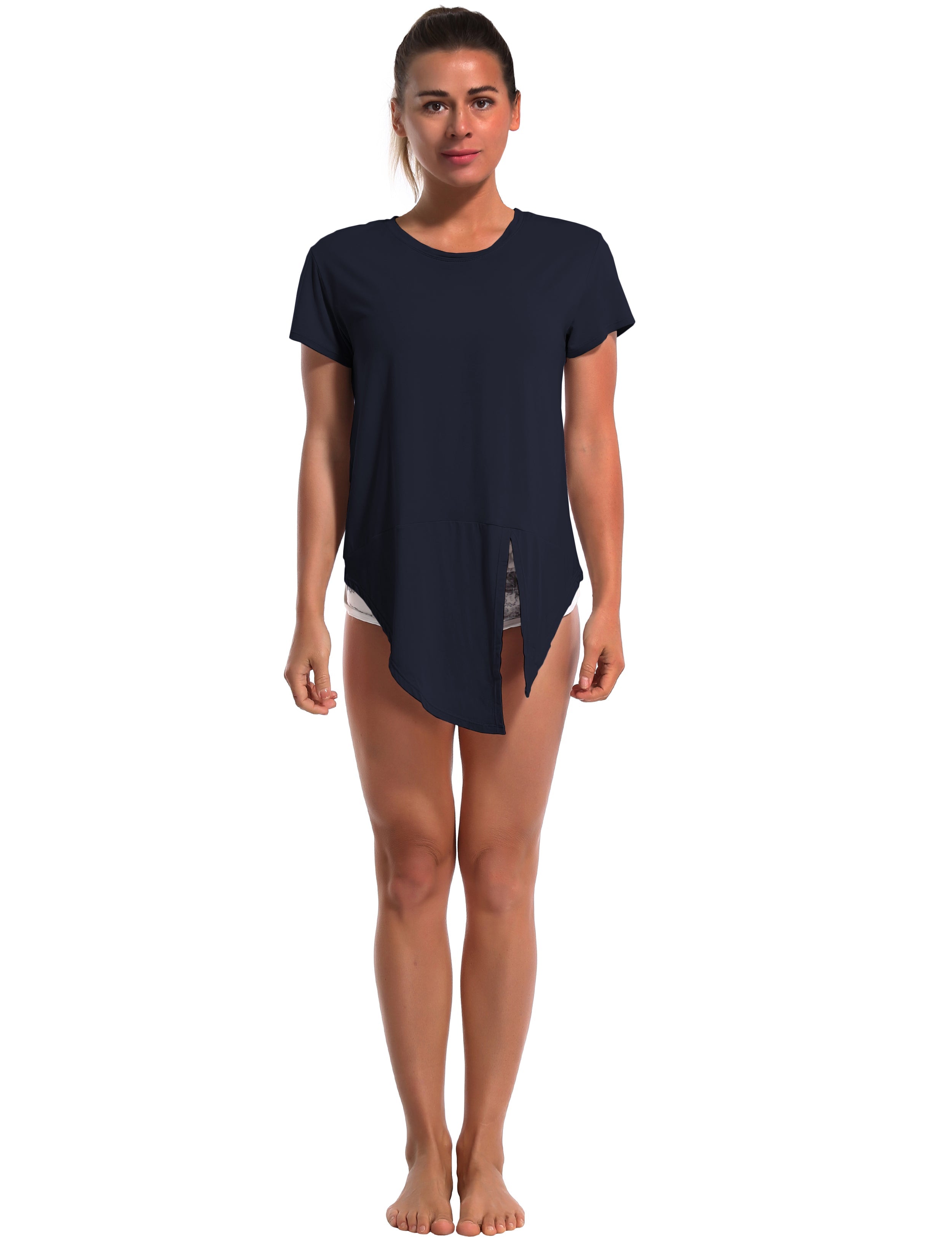 Tie Up Crop Top Short Sleeve T-Shirt darknavy_Biking