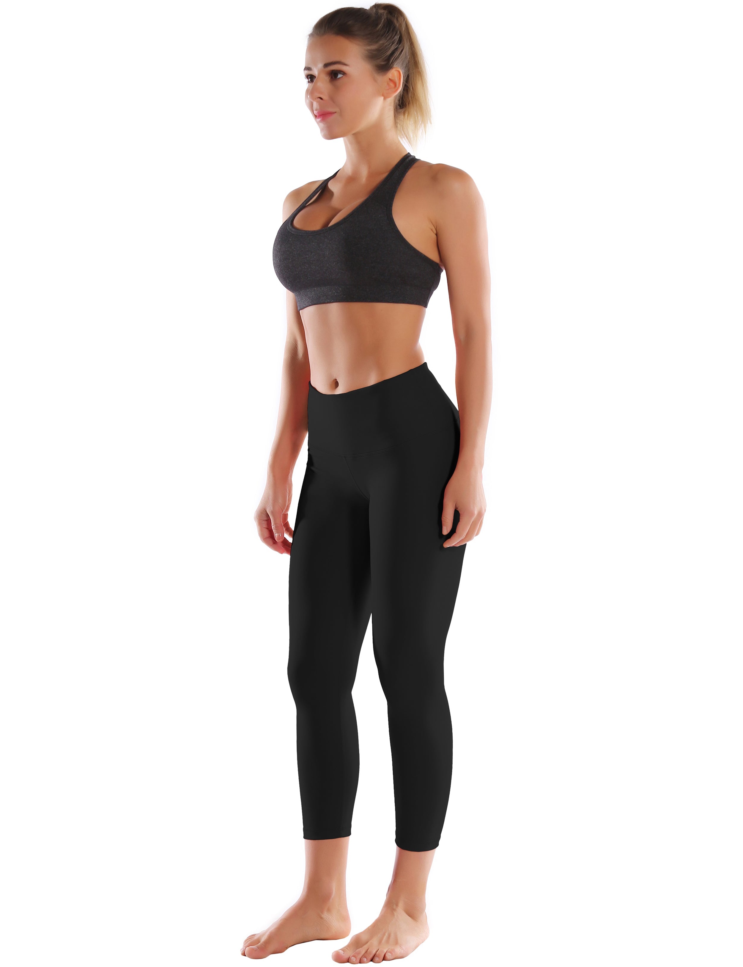 22" High Waist Crop Tight Capris black 75%Nylon/25%Spandex Fabric doesn't attract lint easily 4-way stretch No see-through Moisture-wicking Tummy control Inner pocket