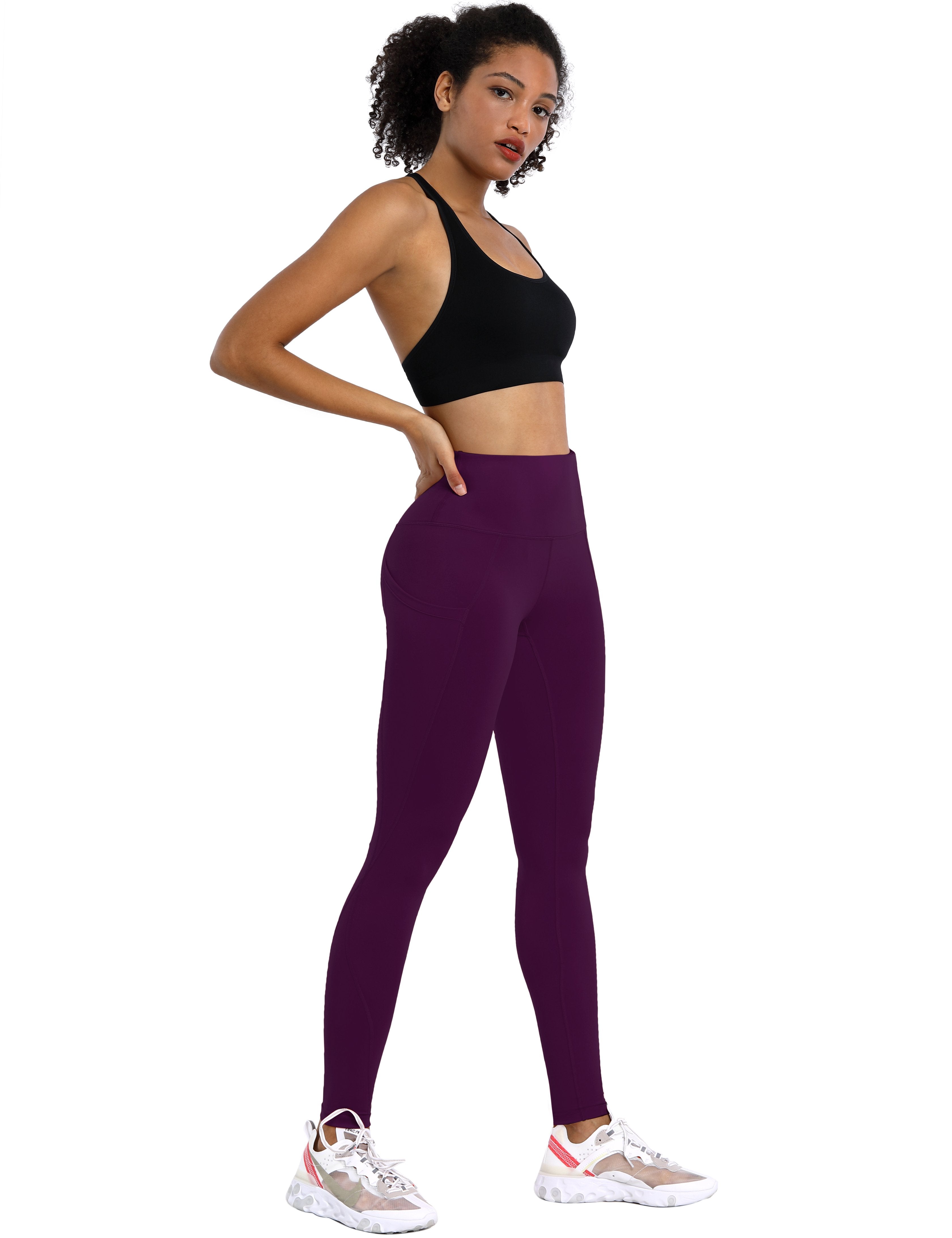 High Waist Side Pockets Pilates Pants plum 75% Nylon, 25% Spandex Fabric doesn't attract lint easily 4-way stretch No see-through Moisture-wicking Tummy control Inner pocket