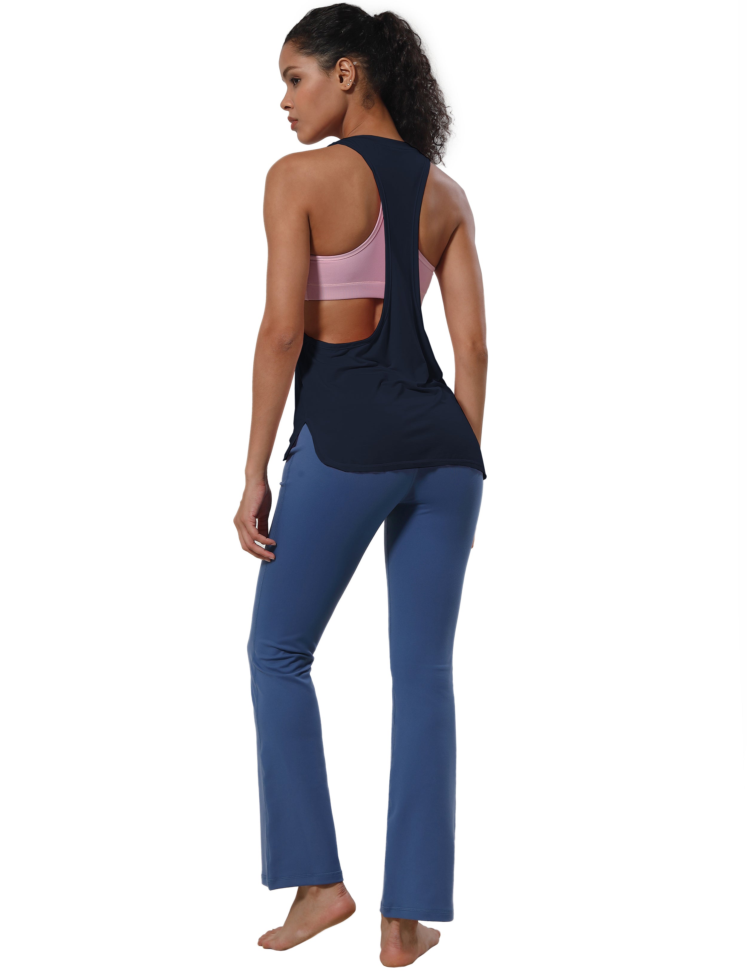 Low Cut Loose Fit Tank Top darknavy Designed for On the Move Loose fit 93%Modal/7%Spandex Four-way stretch Naturally breathable Super-Soft, Modal Fabric