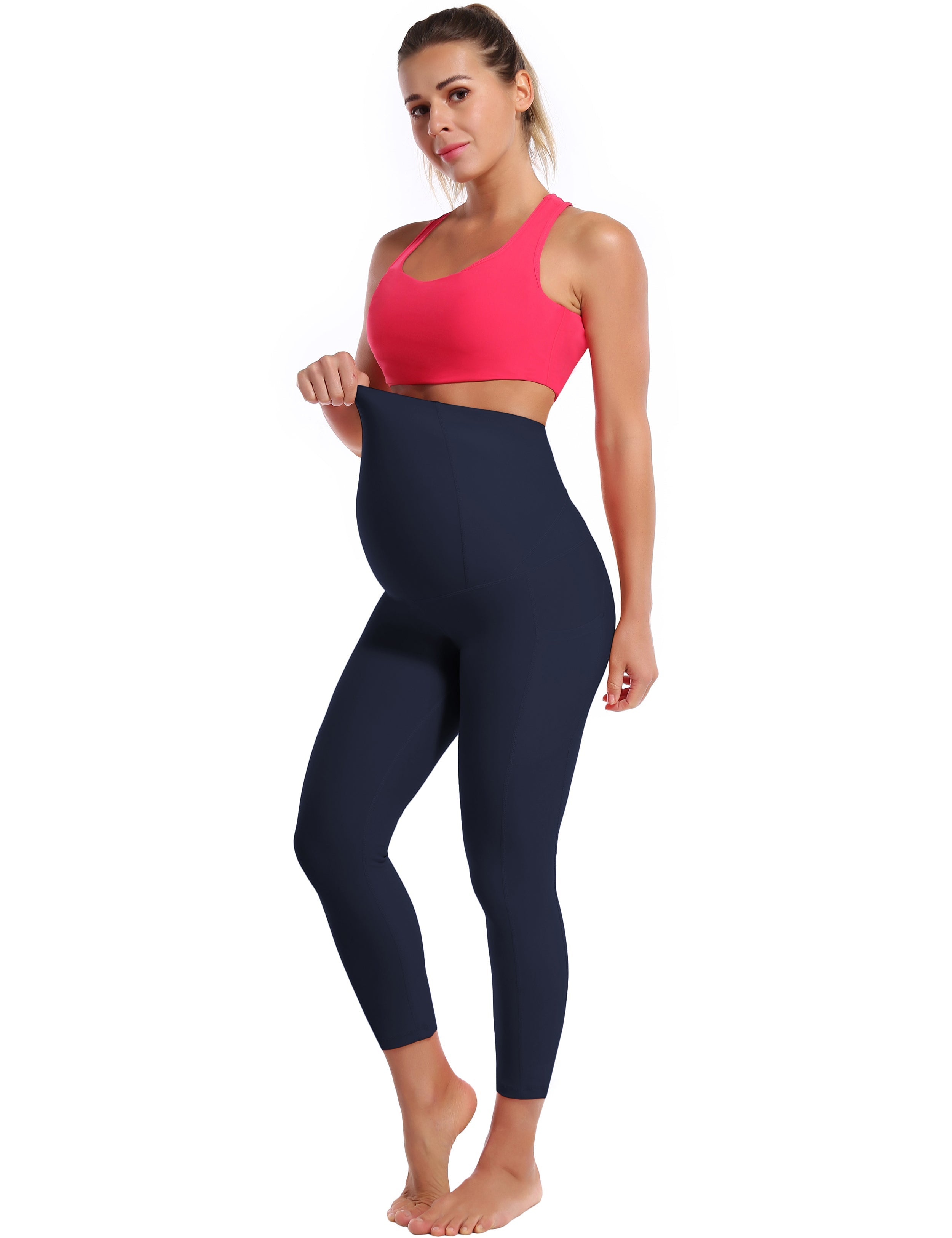 22" Side Pockets Maternity Tall Size Pants darknavy 87%Nylon/13%Spandex Softest-ever fabric High elasticity 4-way stretch Fabric doesn't attract lint easily No see-through Moisture-wicking Machine wash