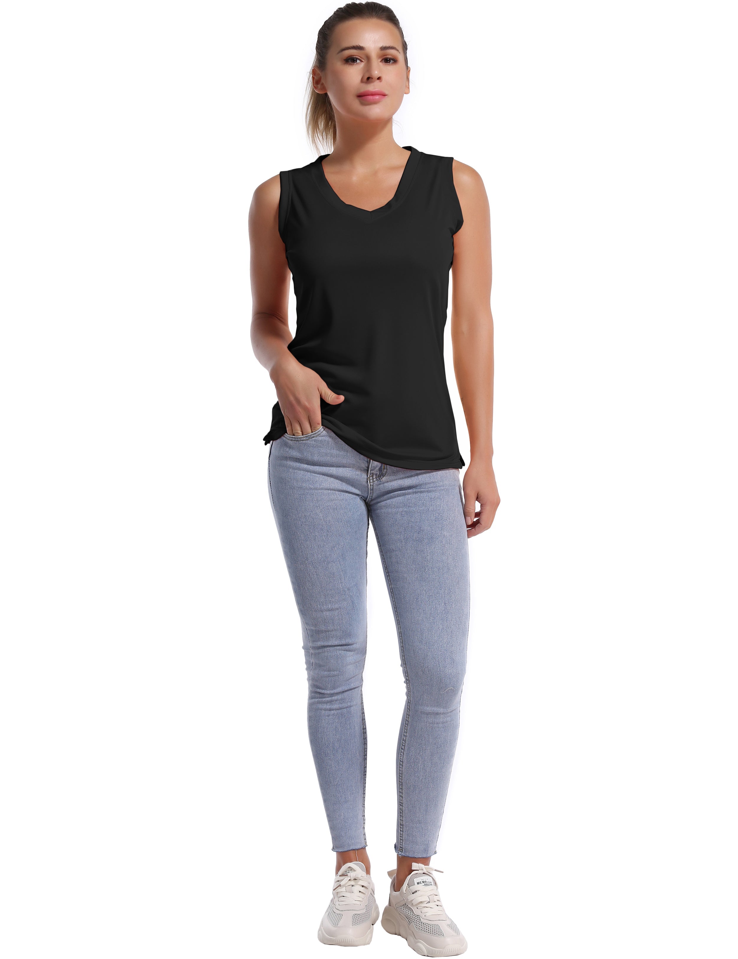 V Neck Sleeveless Athletic Shirts black_Running