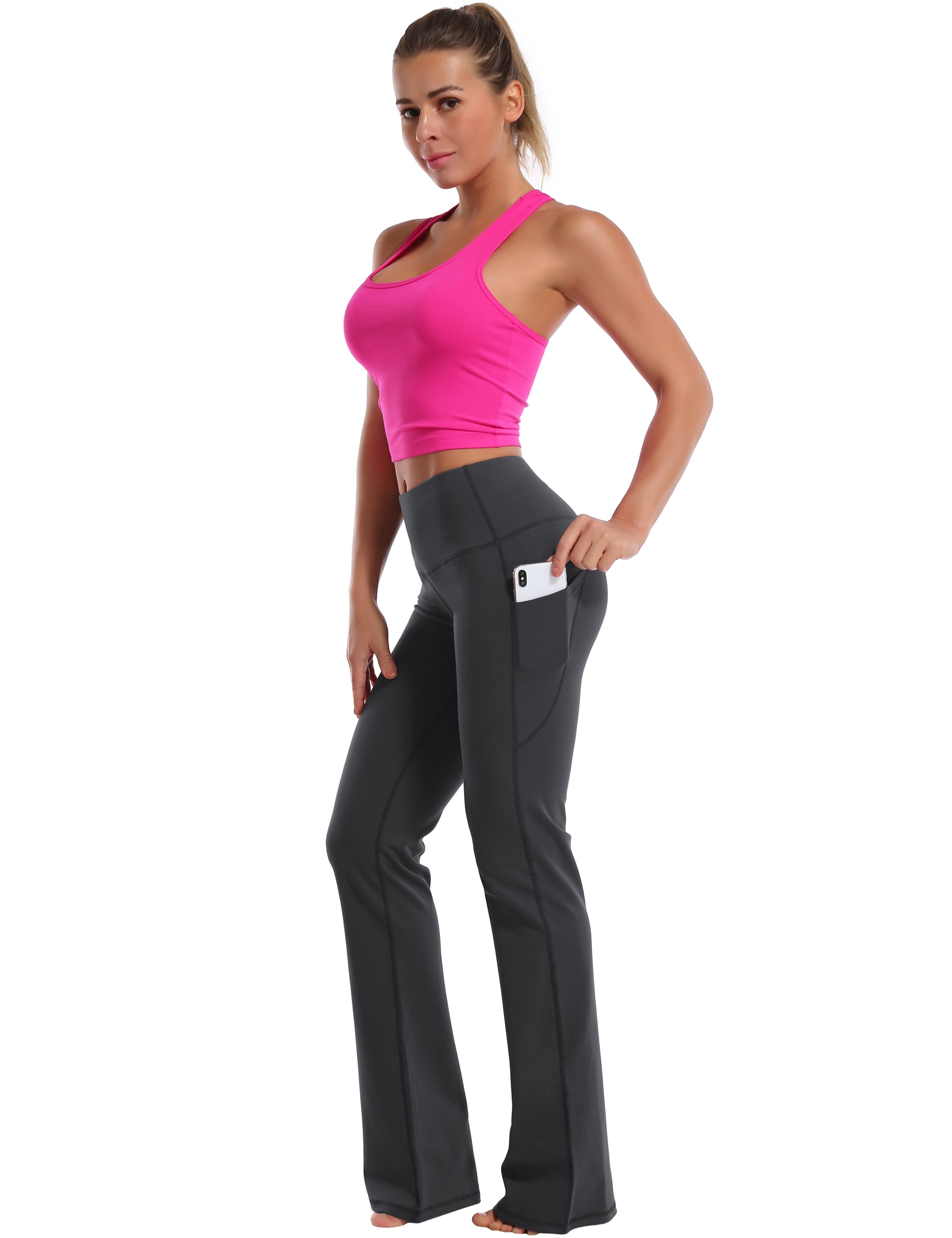 139 Side Pockets Bootcut Leggings shadowcharcoal 87%Nylon/13%Spandex Fabric doesn't attract lint easily 4-way stretch No see-through Moisture-wicking Tummy control Inner pocket Four lengths