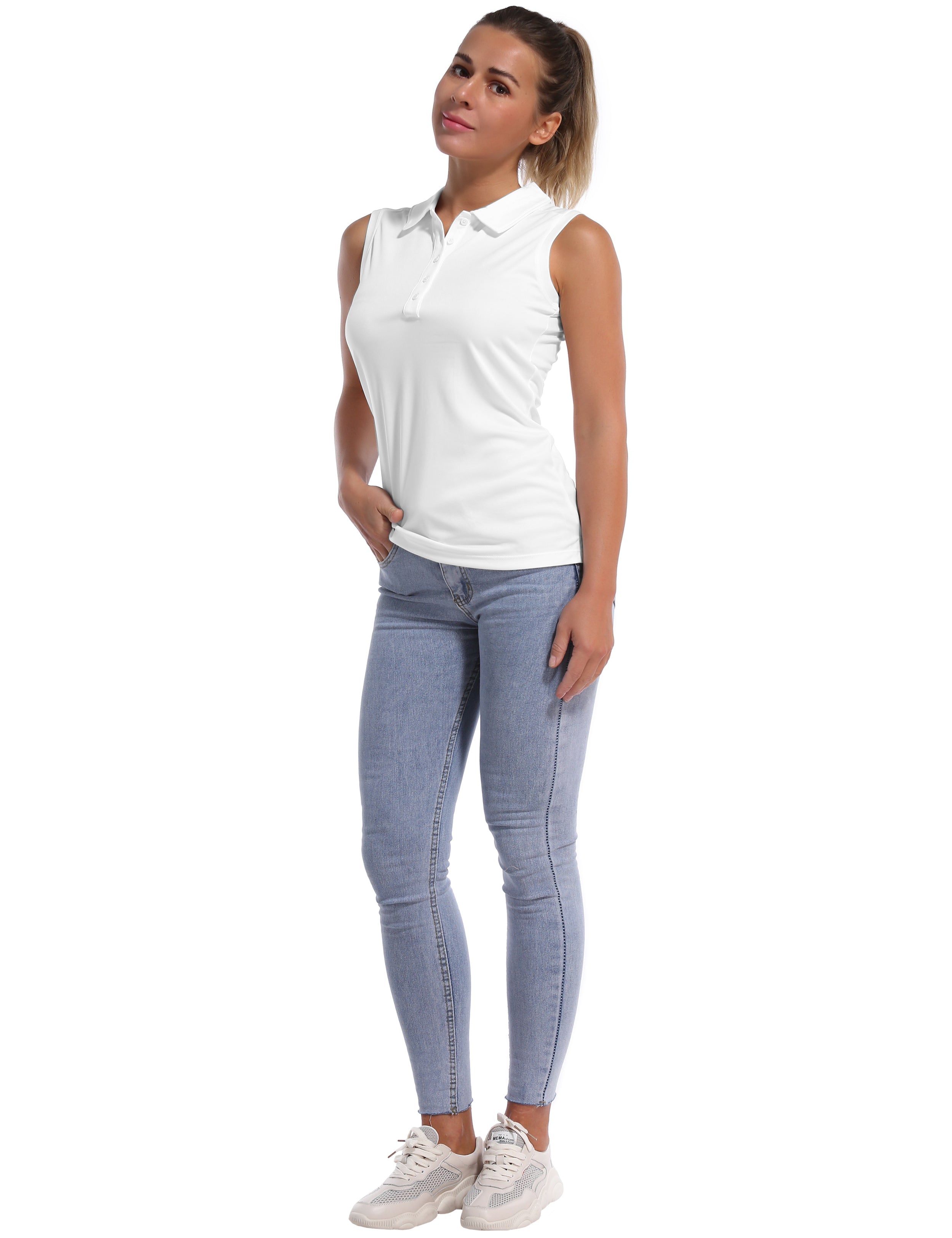 Sleeveless Slim Fit Polo Shirt white ins_Plus Size