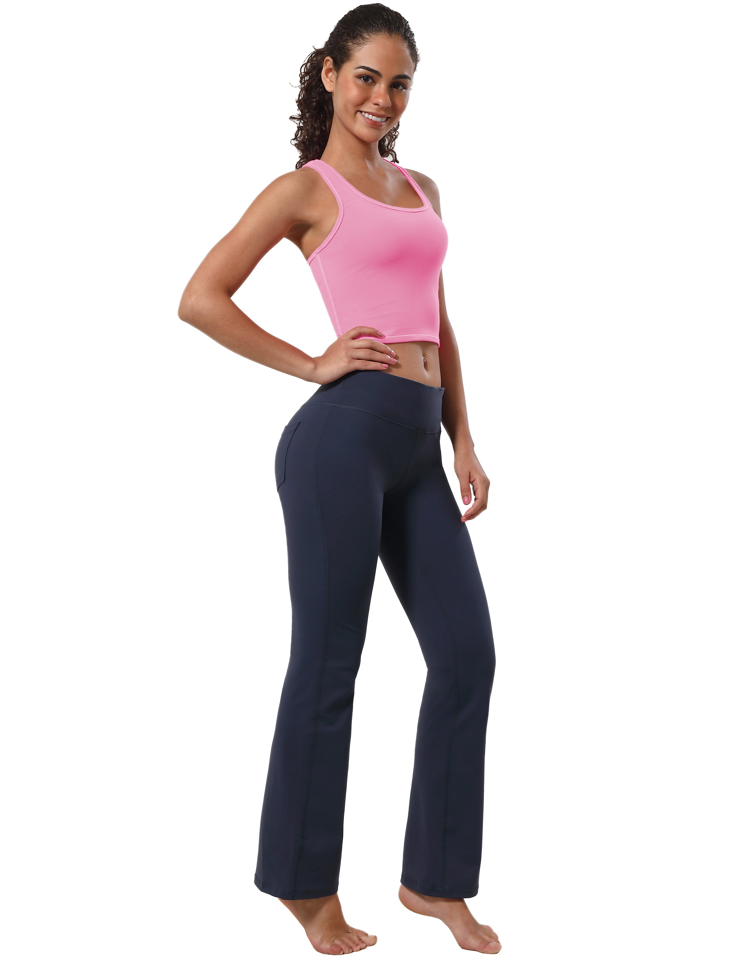 Racerback Athletic Crop Tank Tops lightpink 92%Nylon/8%Spandex(Cotton Soft) Designed for Biking Tight Fit So buttery soft, it feels weightless Sweat-wicking Four-way stretch Breathable Contours your body Sits below the waistband for moderate, everyday coverage