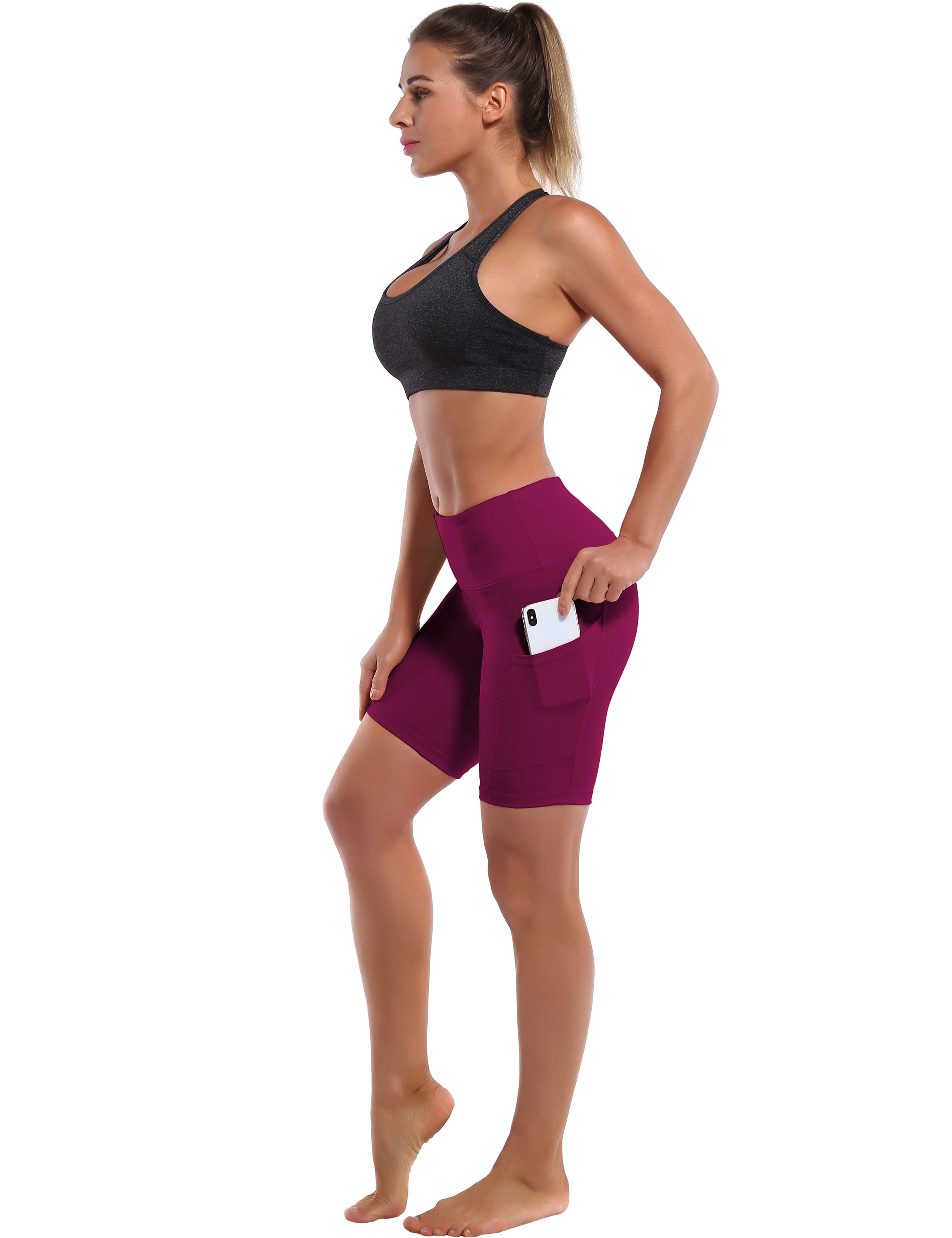 8" Side Pockets Gym Shorts grapevine Sleek, soft, smooth and totally comfortable: our newest style is here. Softest-ever fabric High elasticity High density 4-way stretch Fabric doesn't attract lint easily No see-through Moisture-wicking Machine wash 75% Nylon, 25% Spandex